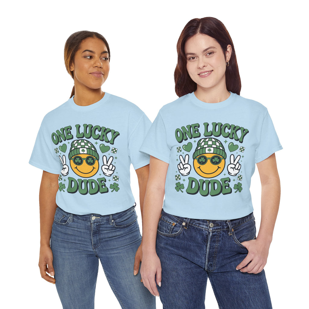 One Lucky Dude Shamrock Tee — St. Patrick's Day Smiley Unisex Cotton Tshirt