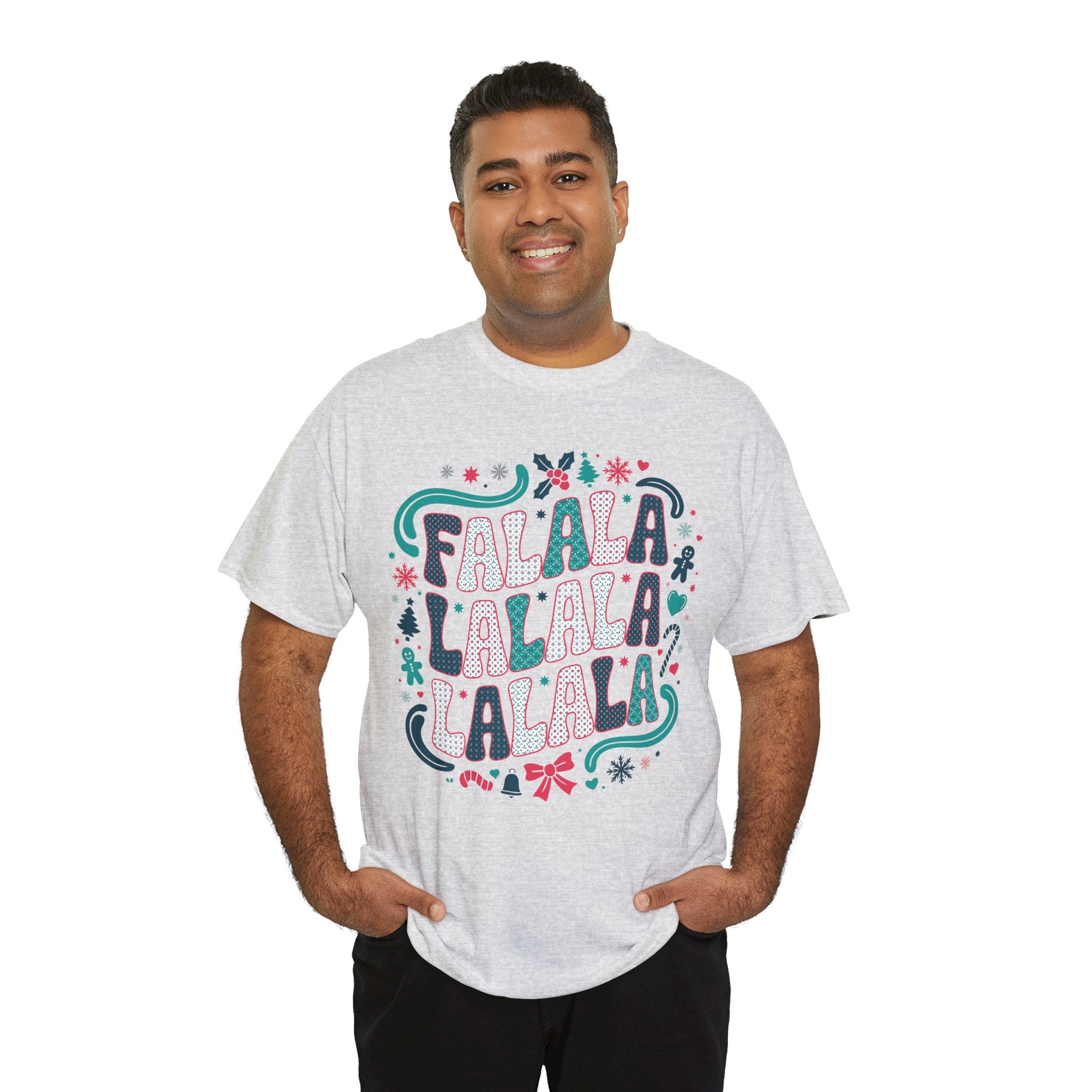 Fa La La La La Christmas T-Shirt — Festive Candy Cane & Gingerbread Holiday Unisex Cotton Tee