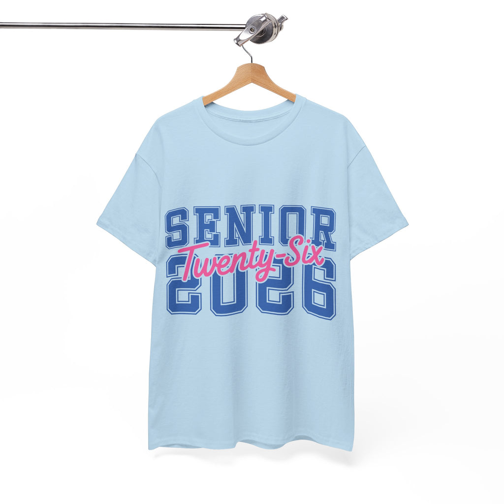Senior 2026 Tee — Pink Varsity Block with Blue Script Overlay Unisex Cotton Tee