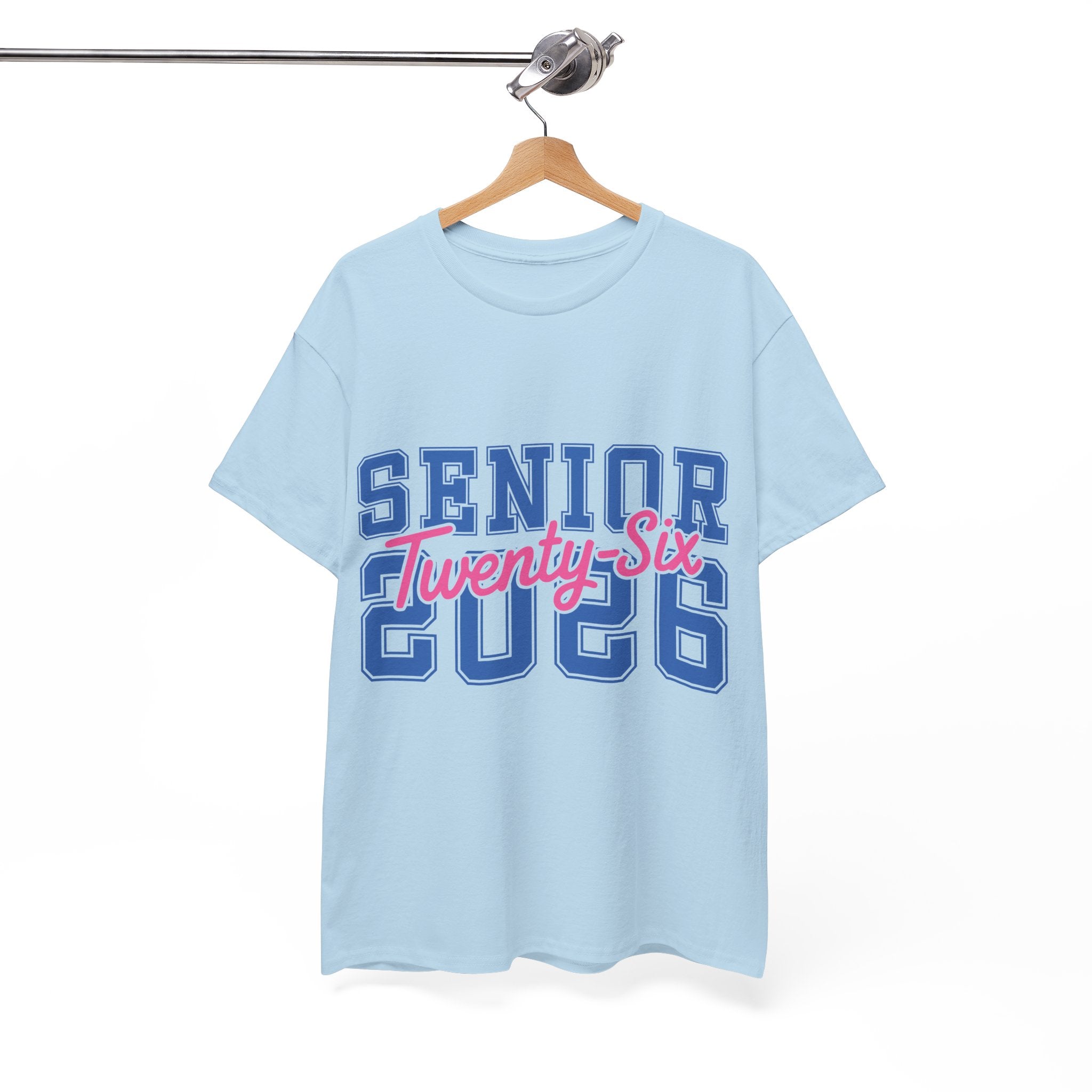 Senior 2026 Tee — Pink Varsity Block with Blue Script Overlay Unisex Cotton Tee
