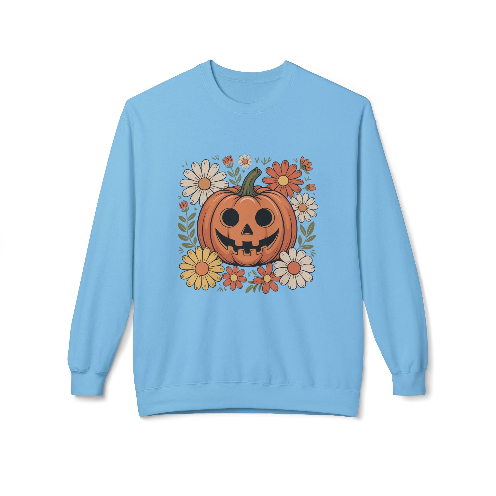 Halloween Pumpkin Floral Crewneck Unisex Sweatshirt