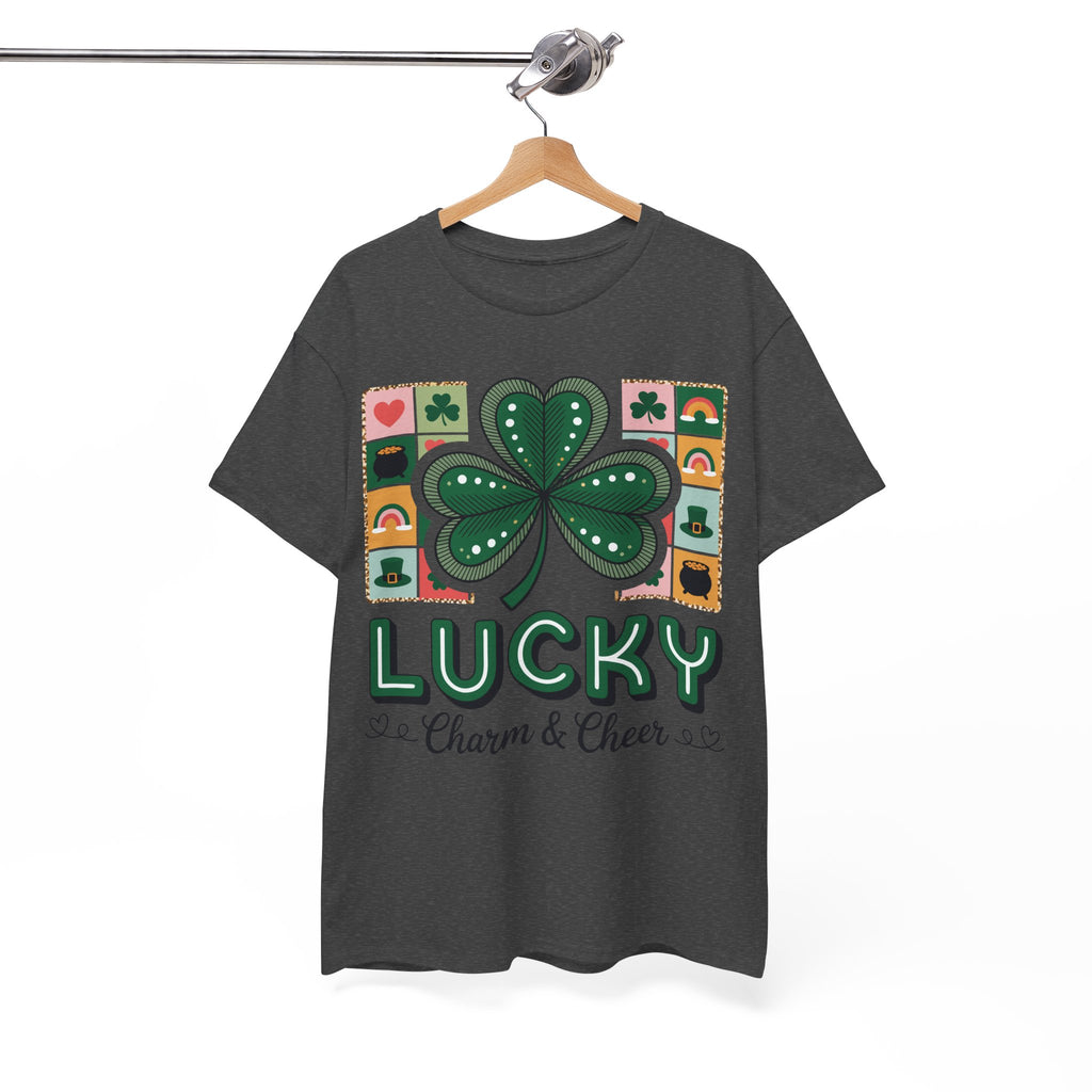 Lucky Charm & Cheer Clover Tee — Patchwork St. Patrick’s Day Unisex Cotton T-Shirt