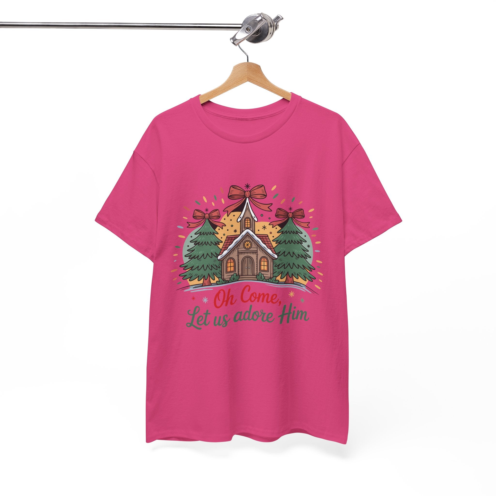 Oh Come Let Us Adore Him Christmas Tee — Church & Trees Holiday Unisex Cotton Tshirt