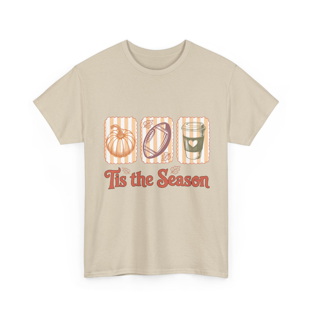Tis the Season Pumpkin, Football & Coffee Fall Unisex Cotton T-Shirt