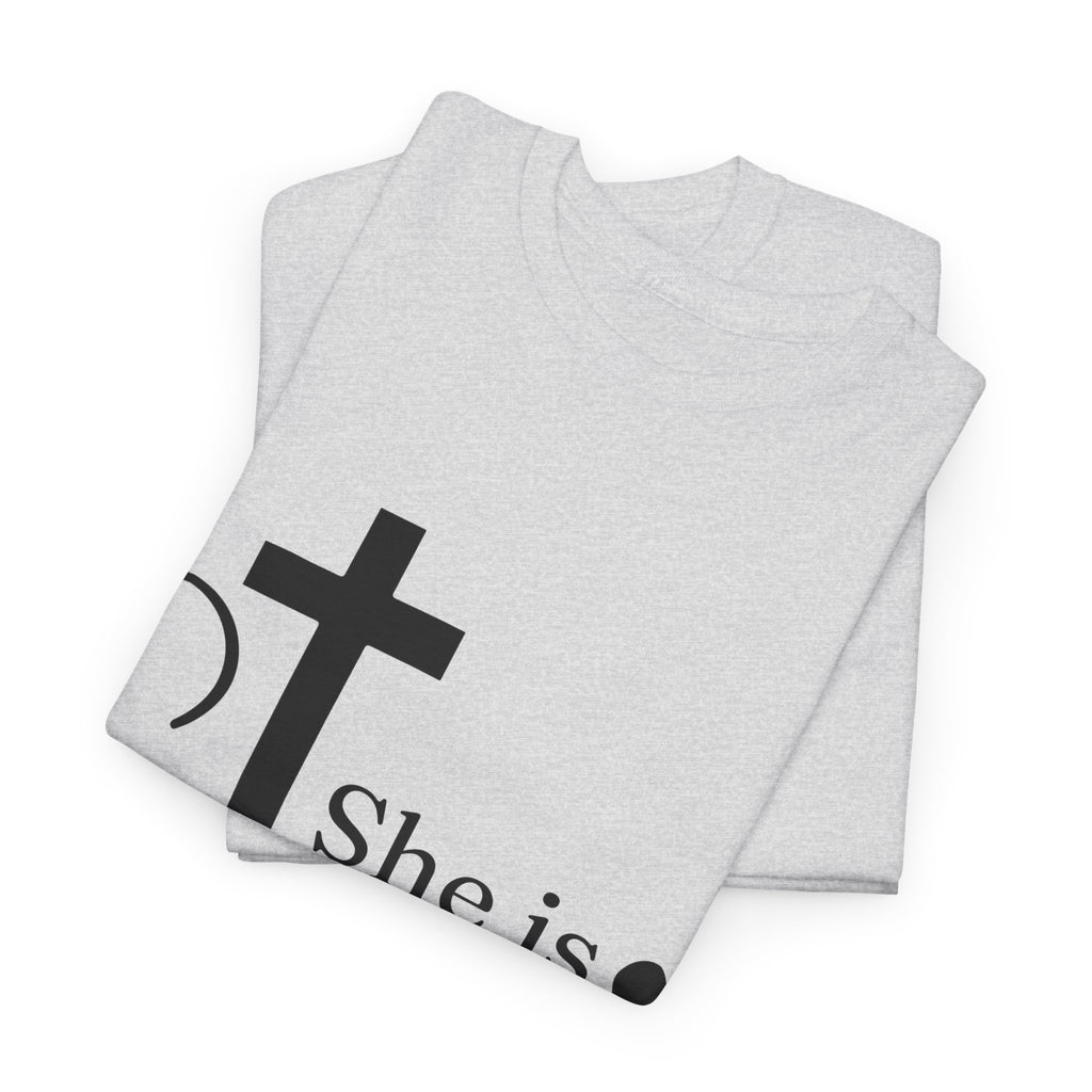 Proverbs 31:25 'She is Strong' T-Shirt – Christian Cross & Heart Unisex Cotton Tee