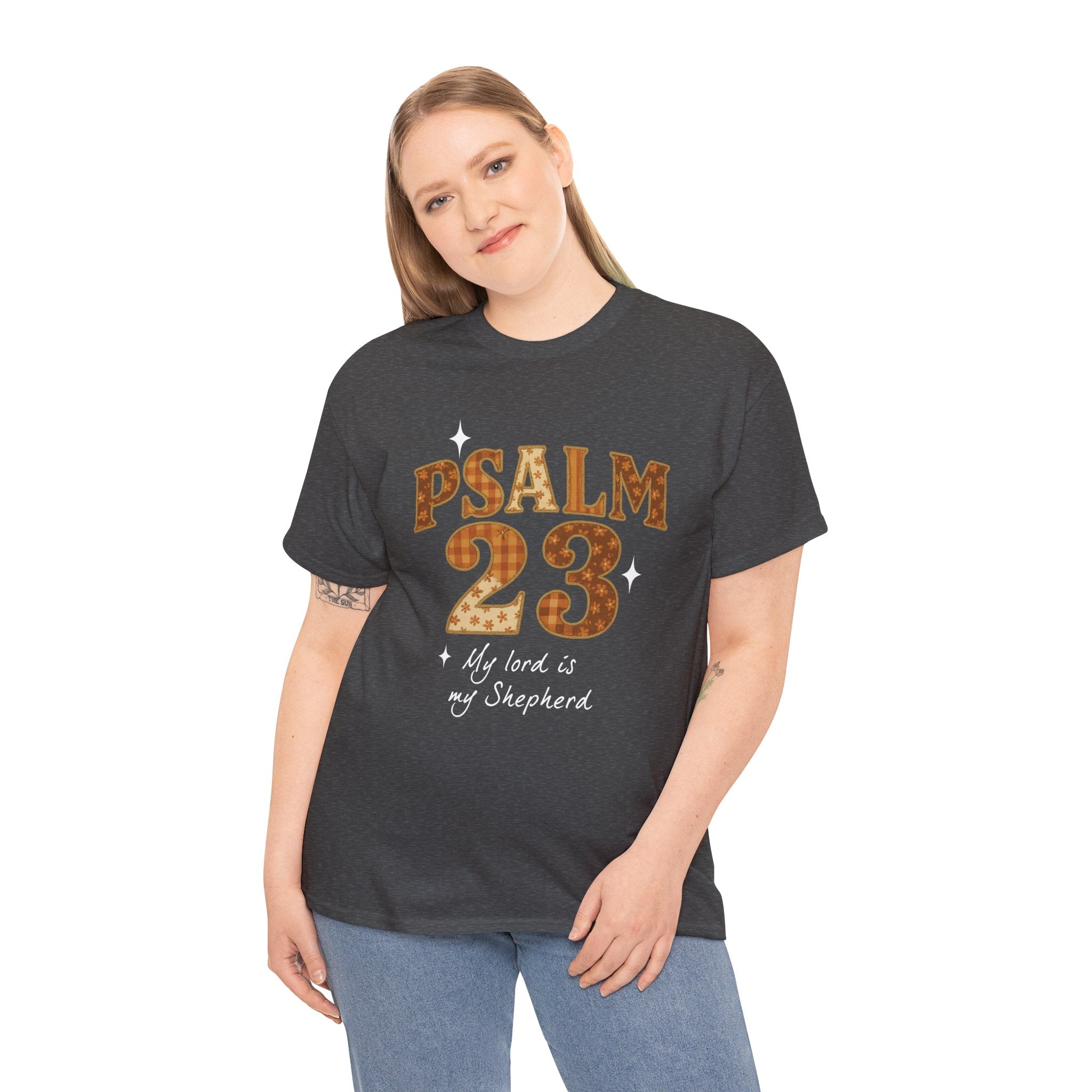Psalm 23 Floral Tee — “My Lord Is My Shepherd” Stitched-Text Unisex Cotton Tee