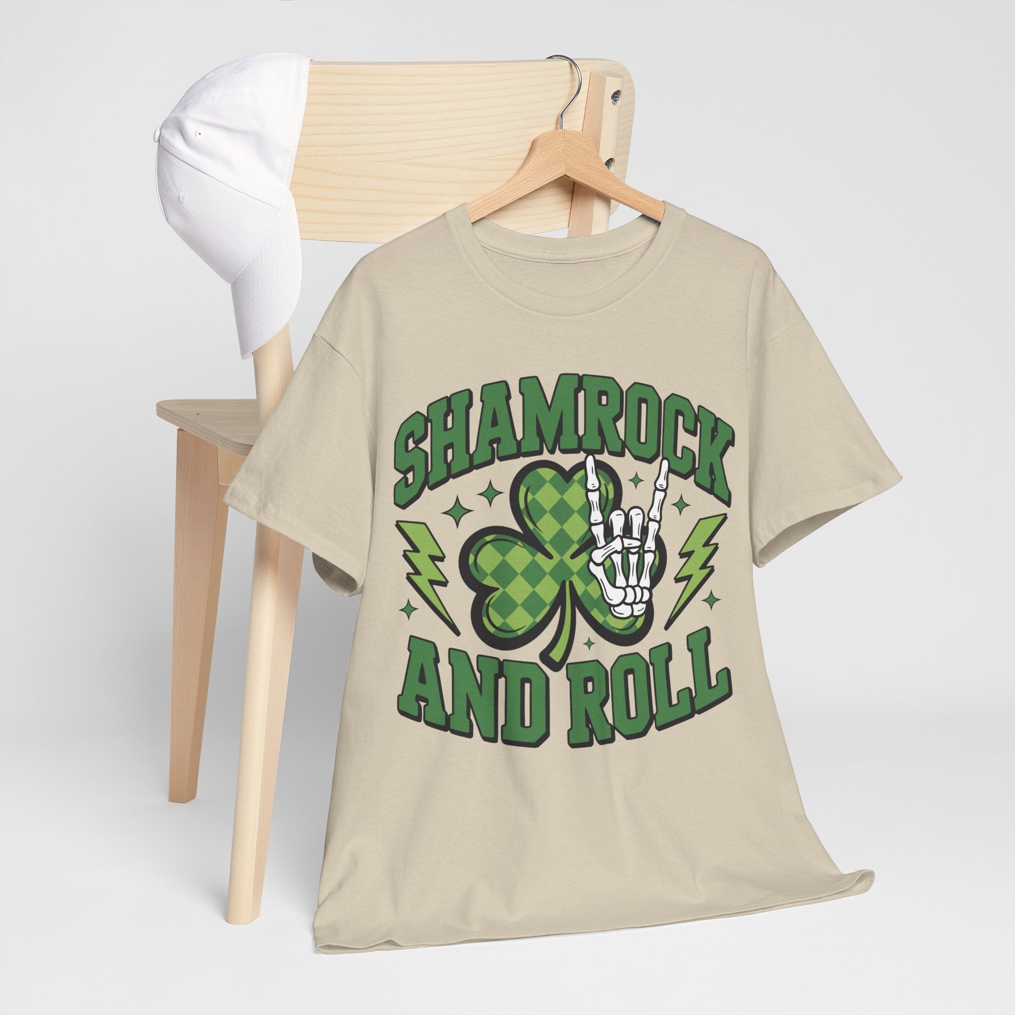 Shamrock and Roll Tee — Skeleton Hand & Lightning St. Patrick’s Rock Unisex Cotton Shirt