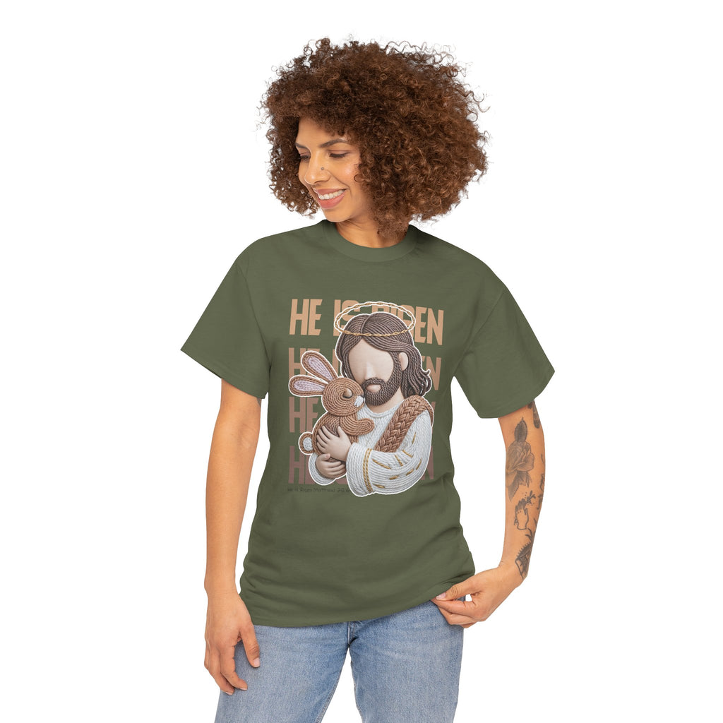 He Is Risen Matthew 28:6 Jesus With Lamb Unisex Cotton T-Shirt