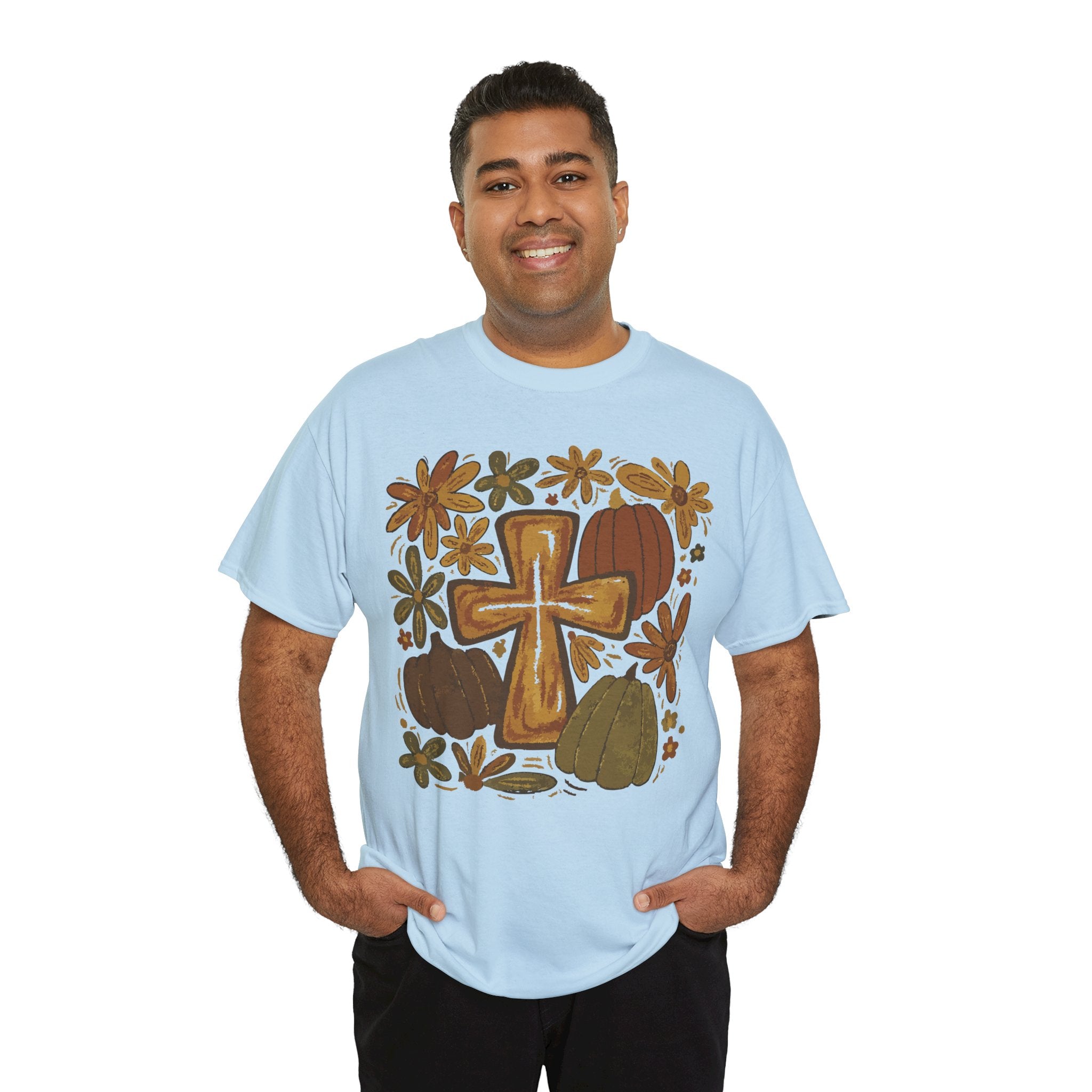Autumn Cross Tee — Rustic Pumpkin & Fall Floral Christian Unisaex Cotton T-Shirt