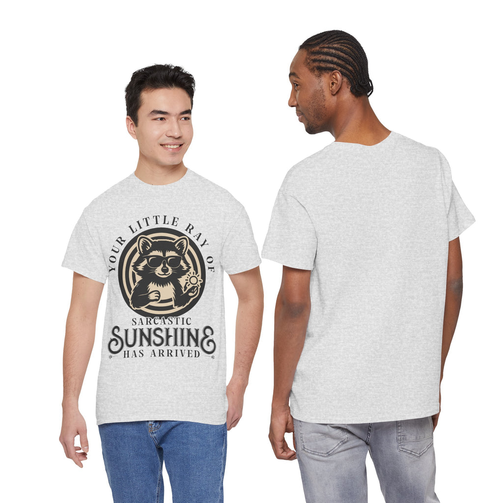Cool Raccoon Sunglasses T-Shirt — Raccoon Holding Sun Graphic Unisex Cotton Tee