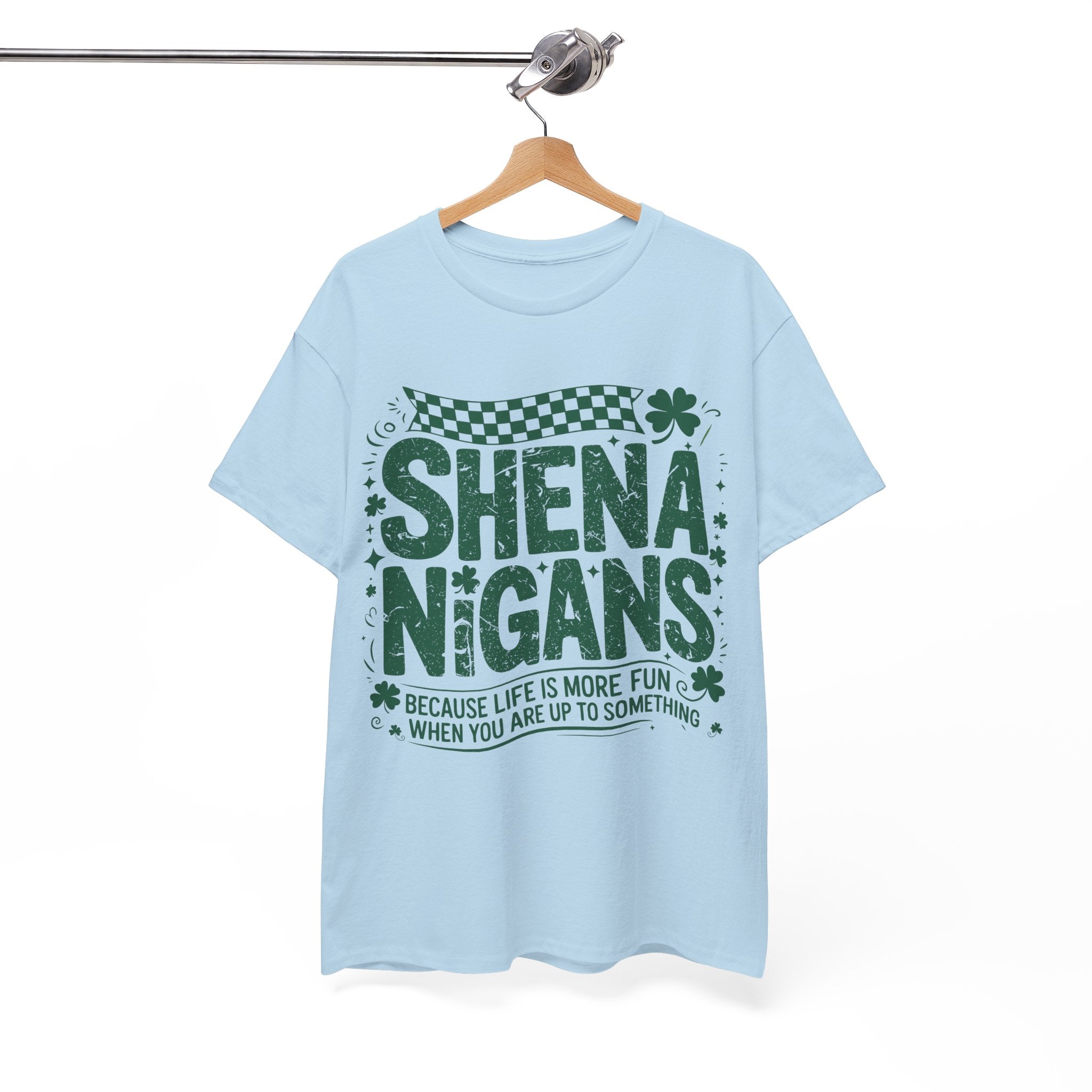 Shenanigans Clover Tee — Bright Green St. Patrick’s Day Shirt with Checkered Flag Unisex Cotton Tee