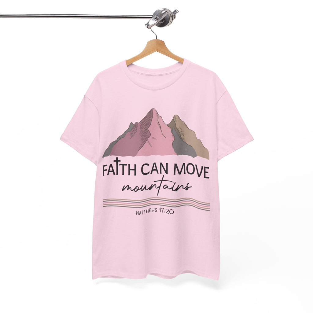 Faith Can Move Mountains Mountain Tee — Pastel Inspirational Christian Unisex Cotton T-Shirt
