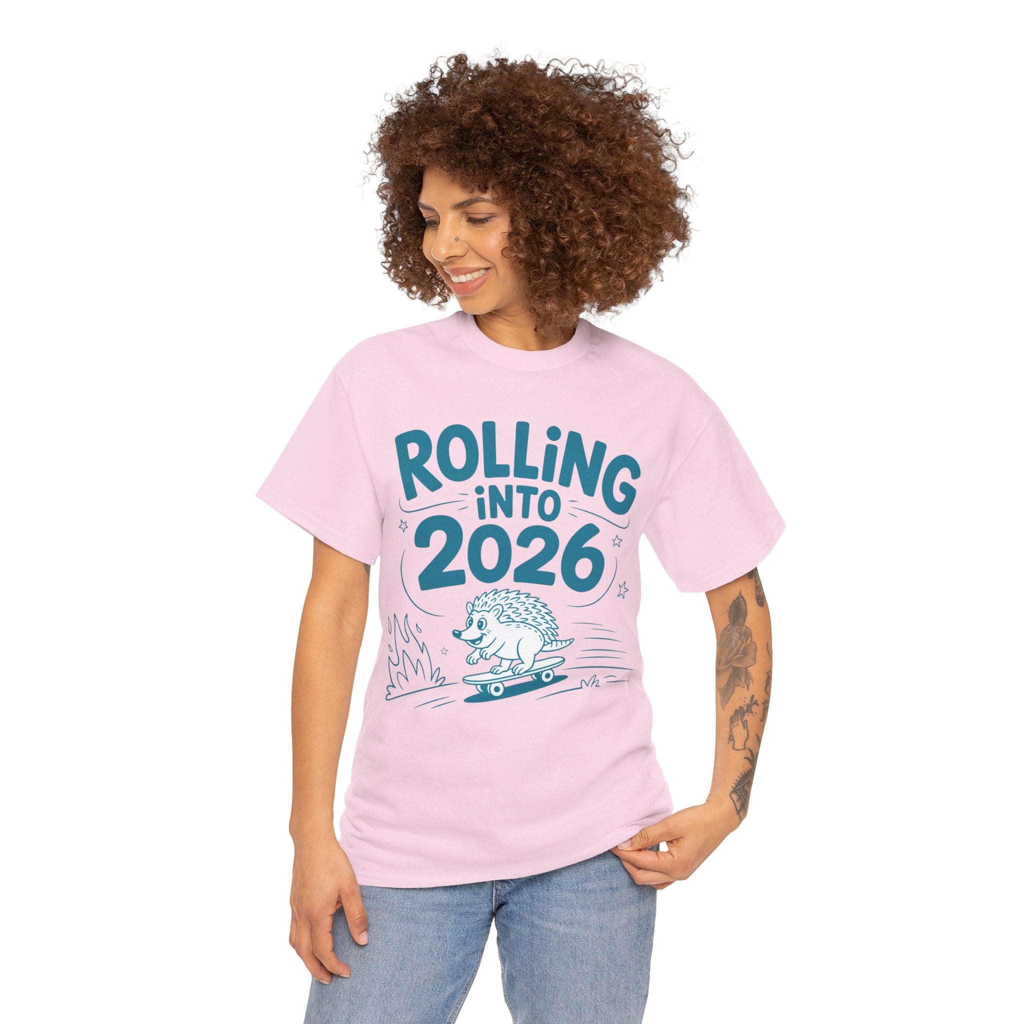 Rolling Into 2026 Hedgehog Skateboard Unisex Cotton Tee