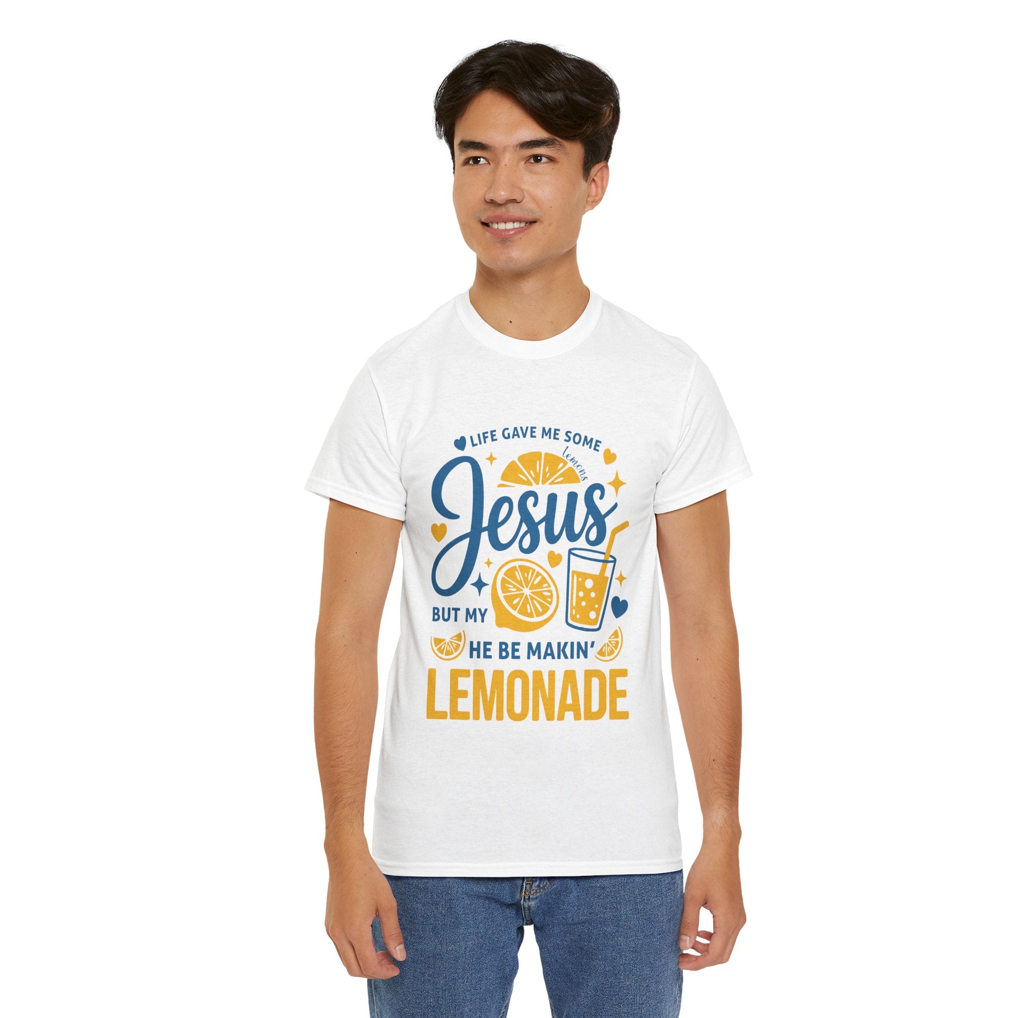 Christian Lemonade T-Shirt — “Life gave me some lemons but my Jesus He be makin’ lemonade”. Unisex Cotton Tee