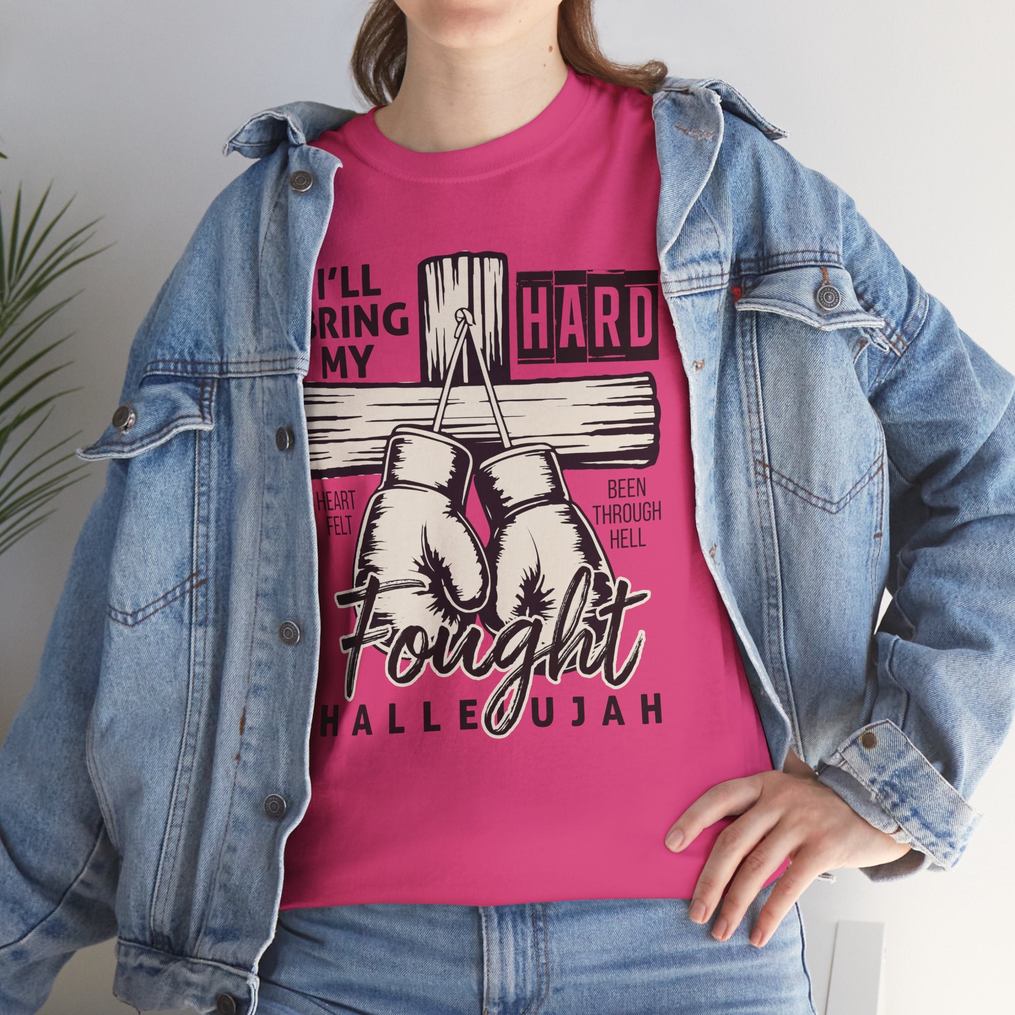 Christian Boxing Gloves Cross Tee — "I’ll Bring My Hard-Fought Heart."Unisex Cotton Tee