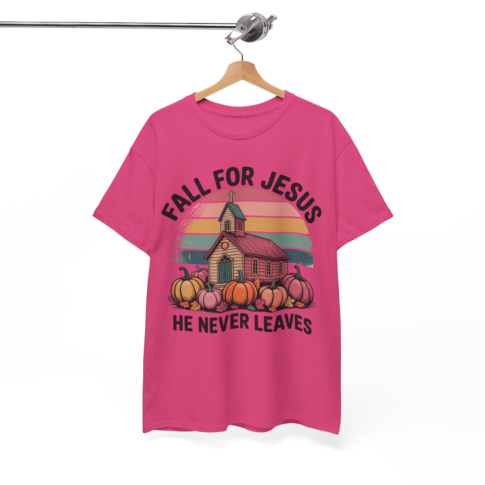 Jesus Leopard Print Fall T-Shirt — Pumpkins, Leaves & Floral Faith Unisex Cotton Tee