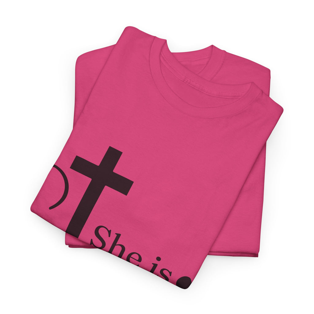 Proverbs 31:25 'She is Strong' T-Shirt – Christian Cross & Heart Unisex Cotton Tee