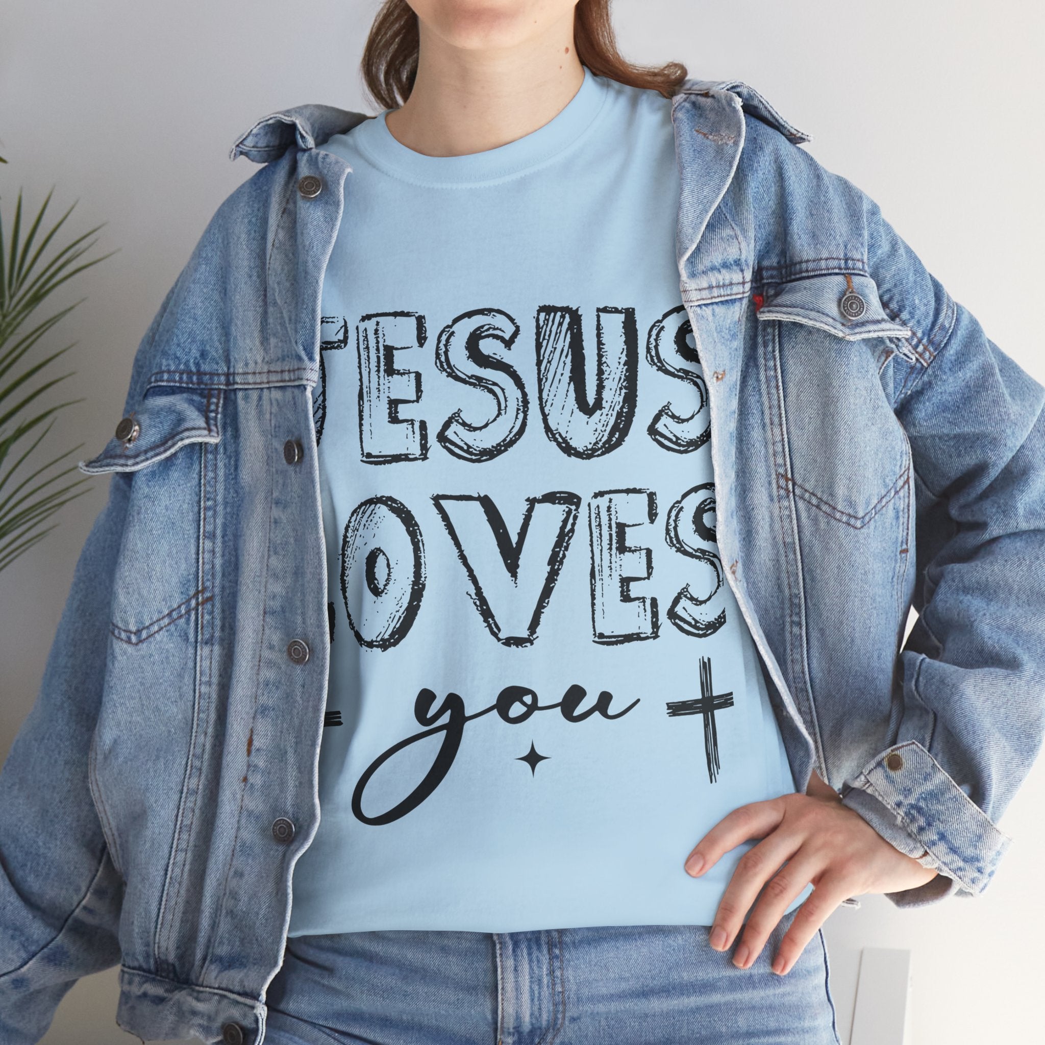 Jesus Loves You Chalk-Style Tee — Crosses & Stars Christian UNisex Cotton T-Shirt