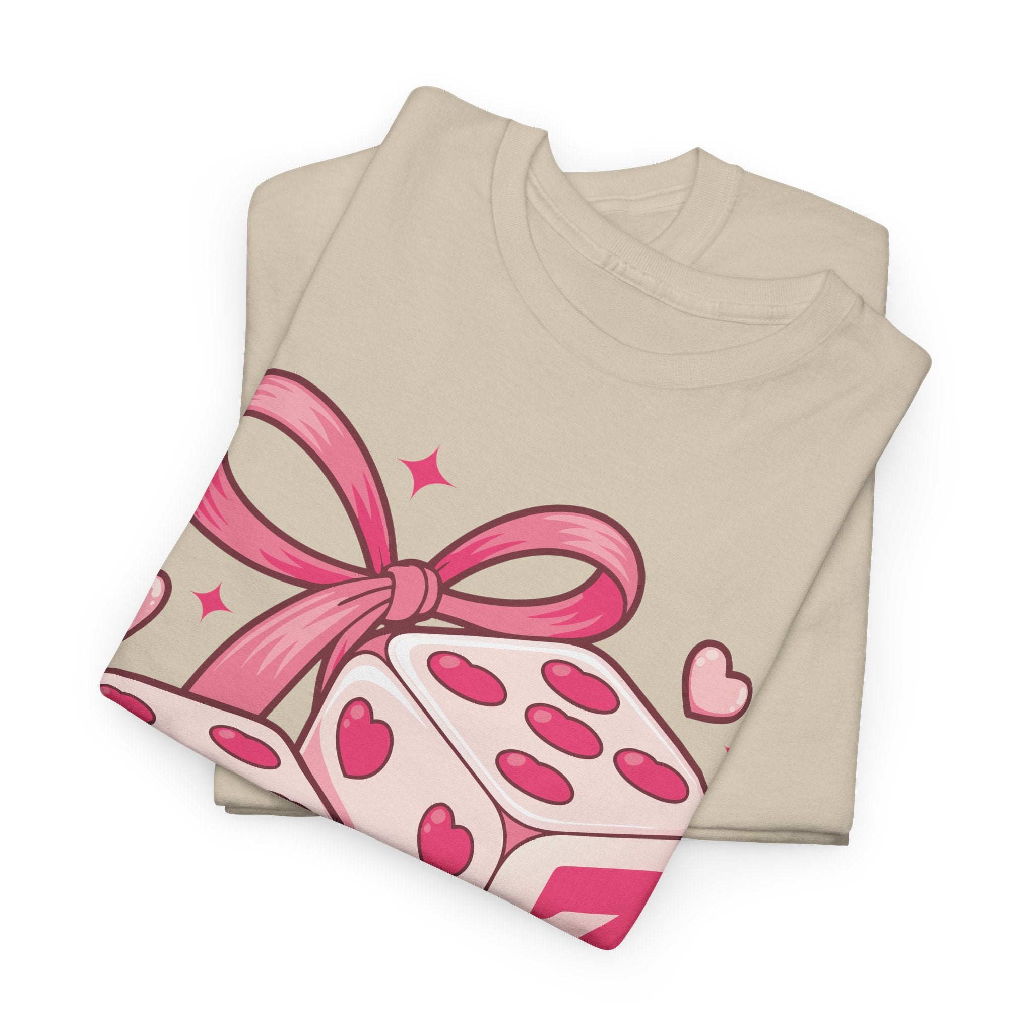 Lucky Love Dice T-Shirt — Pink Heart Dice with Bow..Unisex Cotton Tee