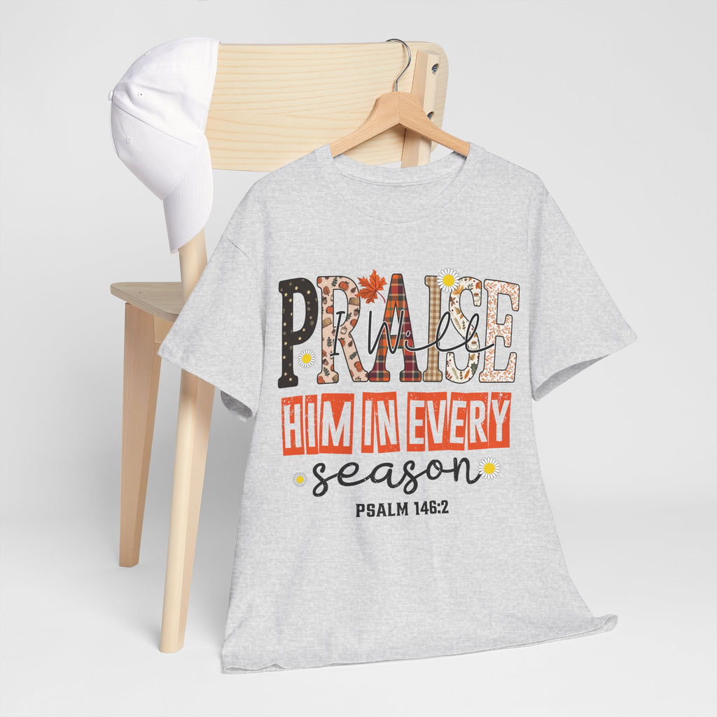 Praise Him In Every Tee — Fall Daisies & Leaf Floral Graphic Unisex Cotton T-Shirt