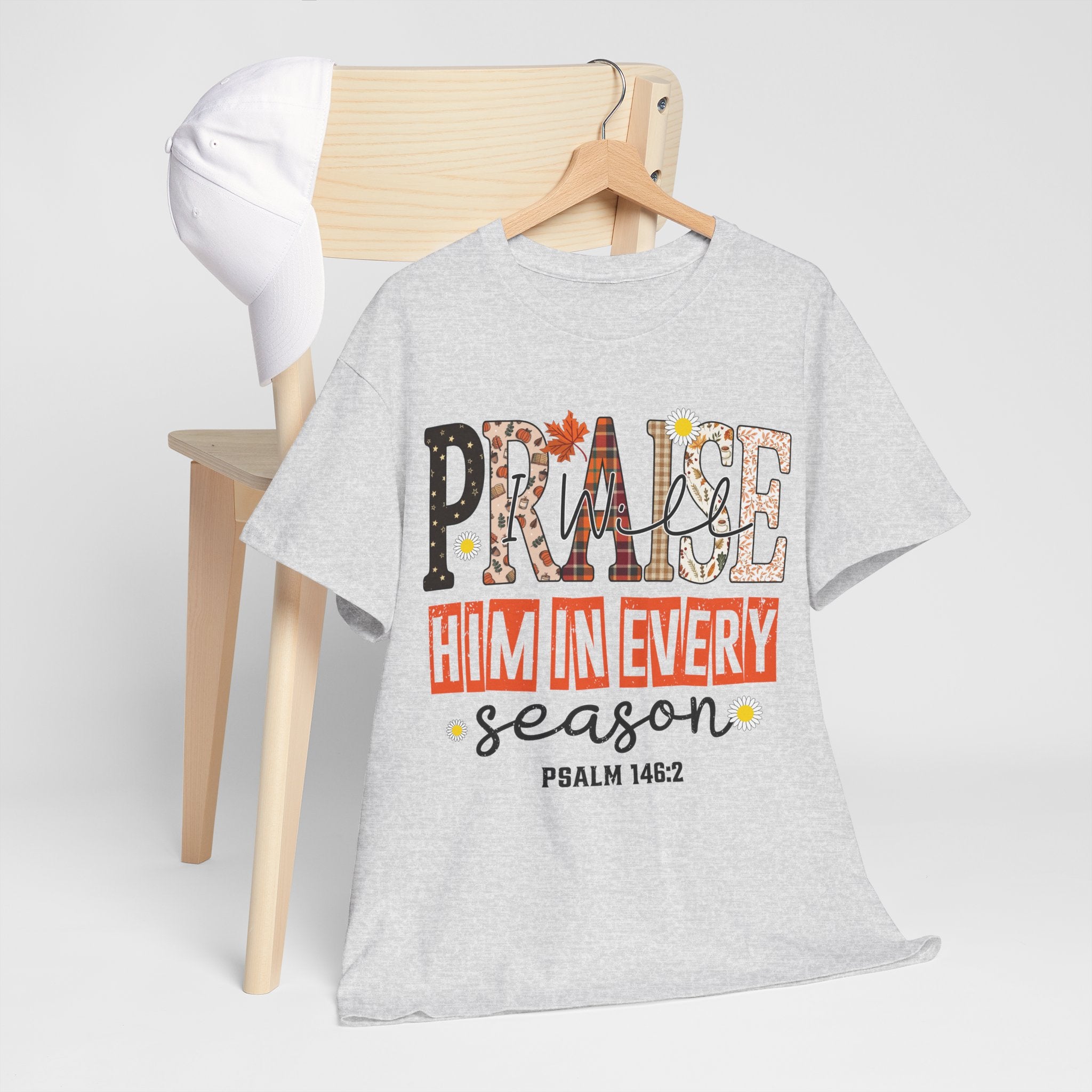 Praise Him In Every Tee — Fall Daisies & Leaf Floral Graphic Unisex Cotton T-Shirt