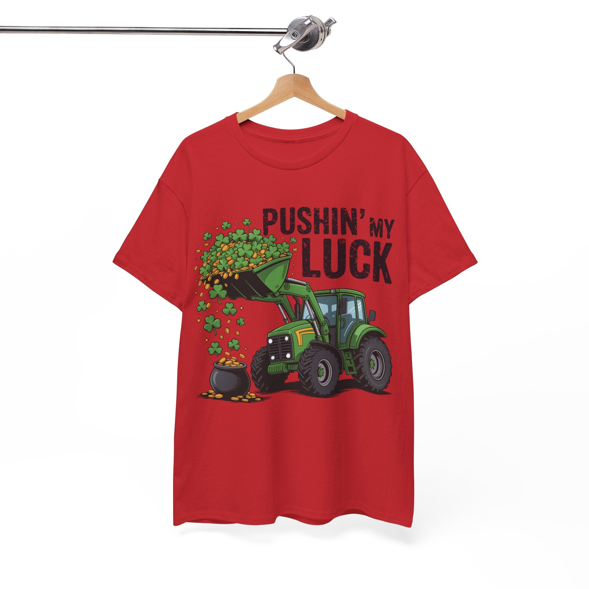 Pushin' My Luck Shamrock Tractor Tee — St. Patrick's Day Unisex Cotton T-Shirt