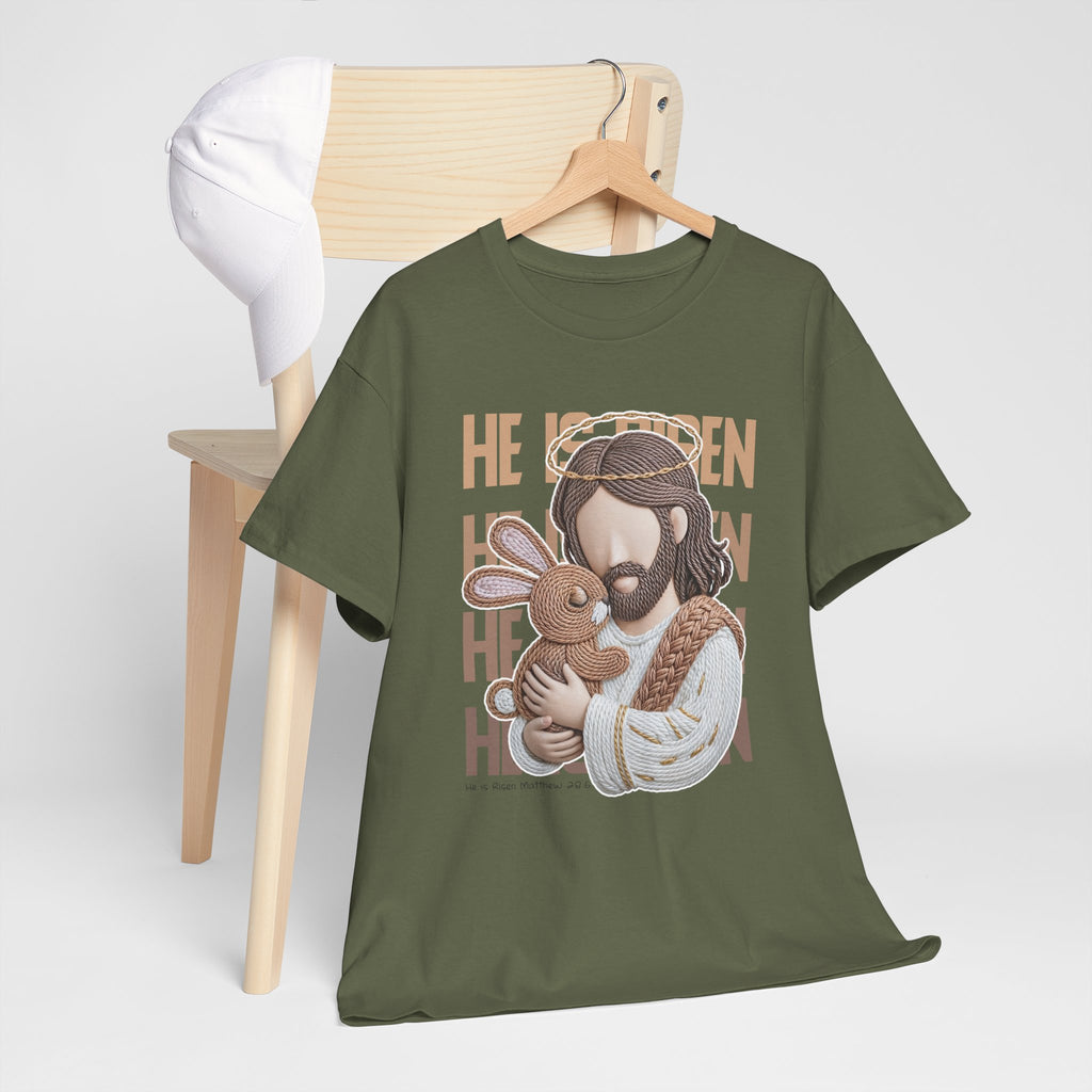 He Is Risen Matthew 28:6 Jesus With Lamb Unisex Cotton T-Shirt
