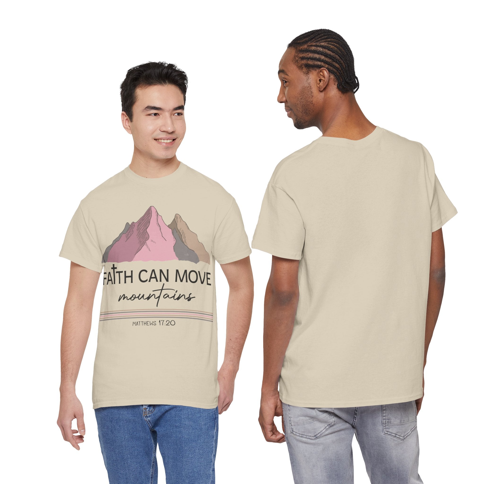 Faith Can Move Mountains Mountain Tee — Pastel Inspirational Christian Unisex Cotton T-Shirt
