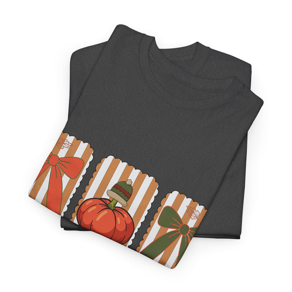 Give Thanks Thanksgiving T-Shirt — Pumpkin with Hat & Bows Unisex Cotton Tee