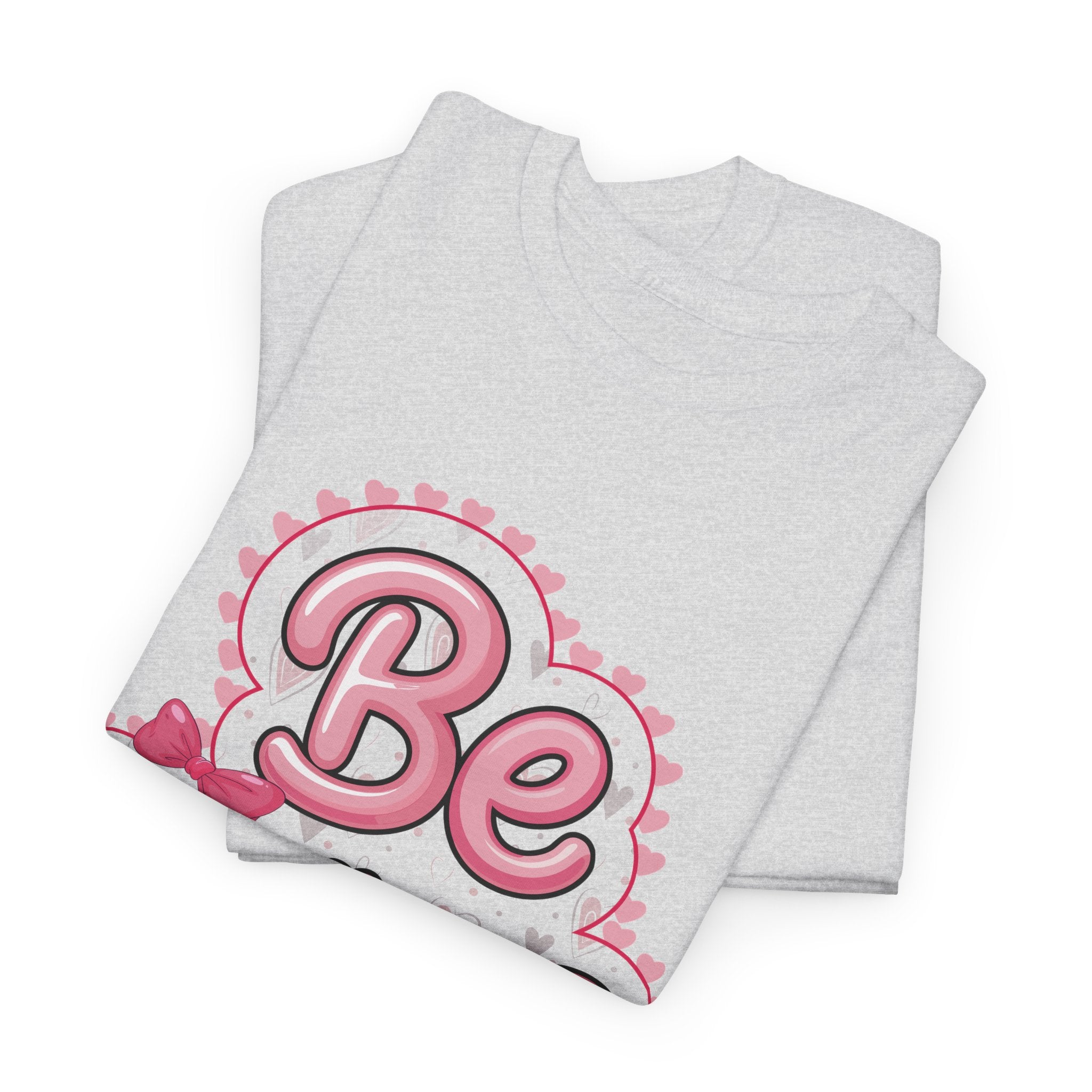 Be Mine Valentine T-Shirt — Pink Bubble Letters with Hearts & Bow..Unisex Cotton Tee