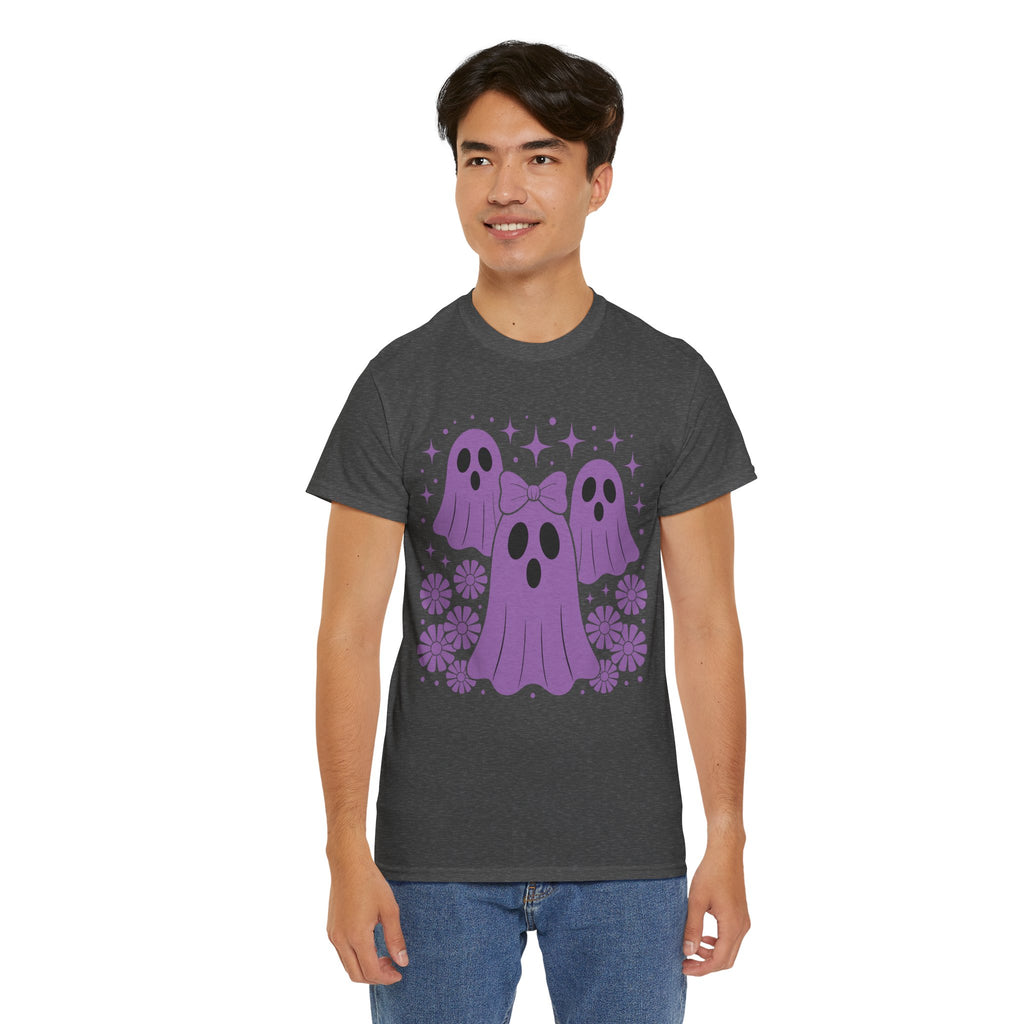Purple Ghost Halloween Unisex Cotton Tee