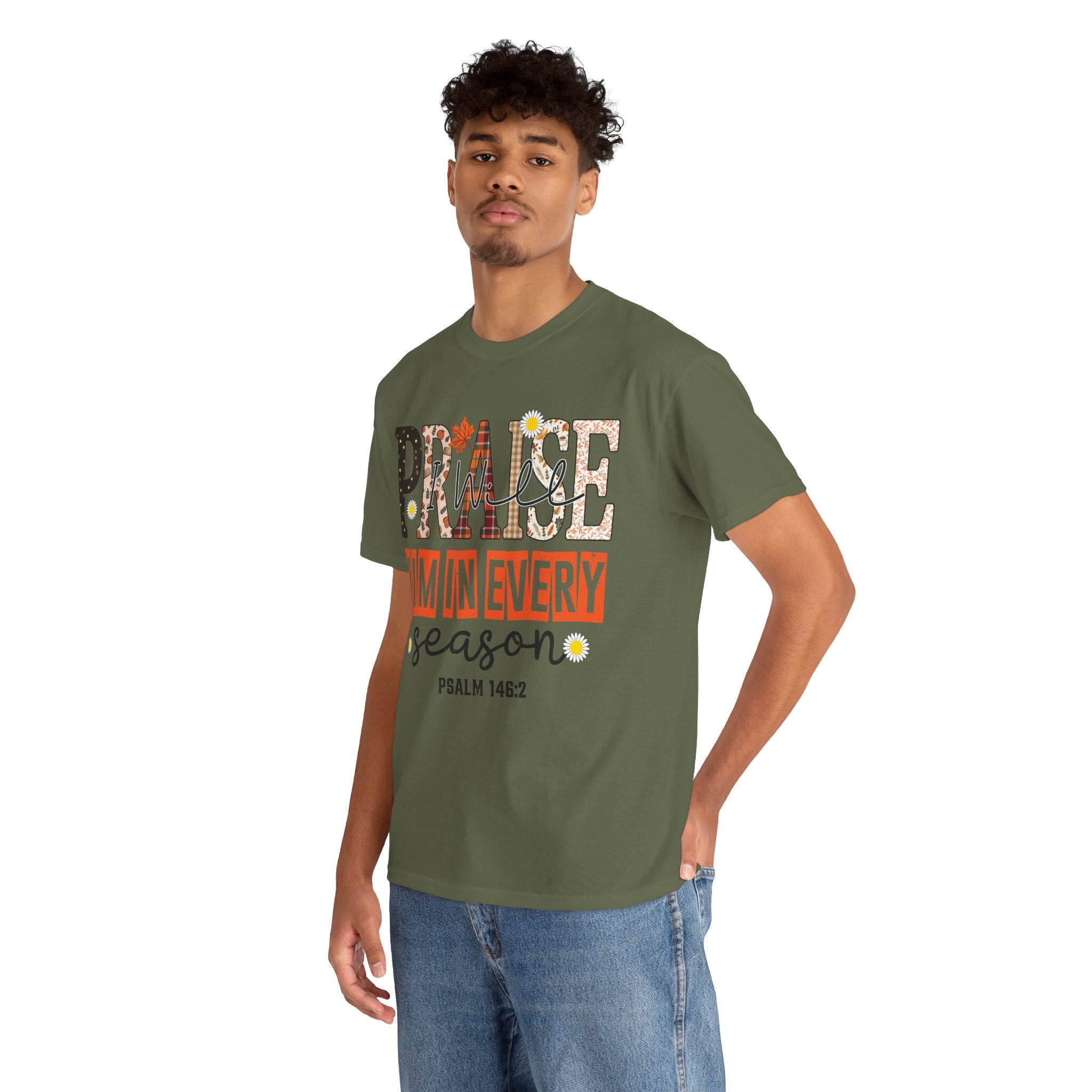 Praise Him In Every Tee — Fall Daisies & Leaf Floral Graphic Unisex Cotton T-Shirt