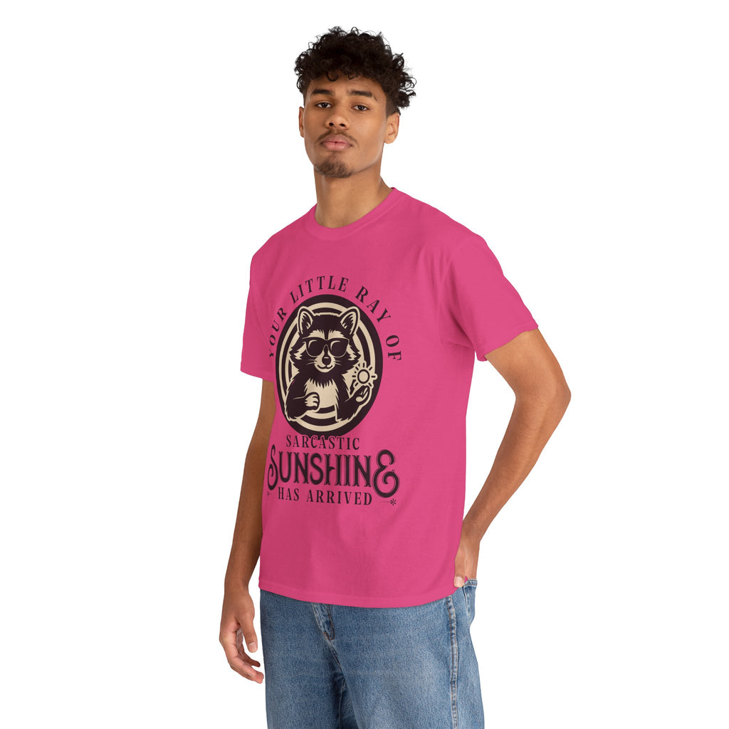Cool Raccoon Sunglasses T-Shirt — Raccoon Holding Sun Graphic Unisex Cotton Tee