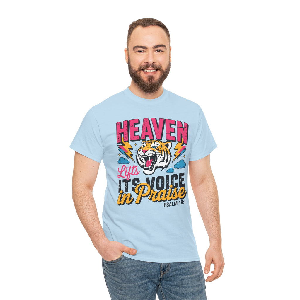 Psalm 19:1 Tiger Praise T-Shirt — Bold Christian Roaring Tiger Graphic.Unisex Cotton Tee
