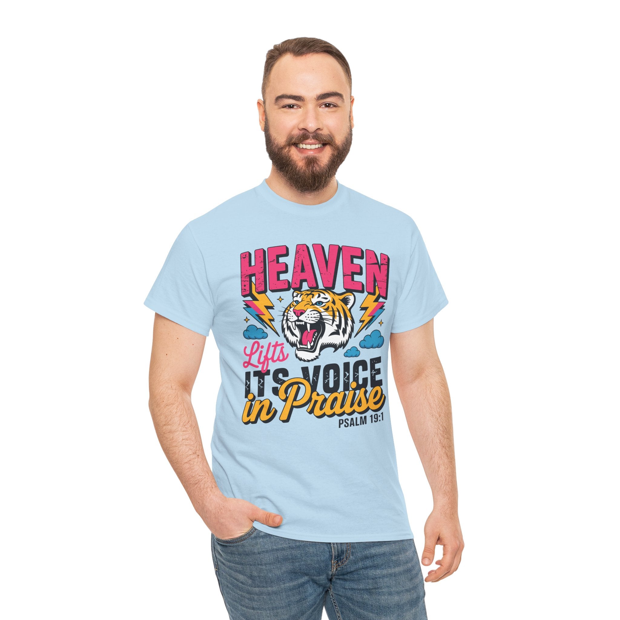 Psalm 19:1 Tiger Praise T-Shirt — Bold Christian Roaring Tiger Graphic.Unisex Cotton Tee