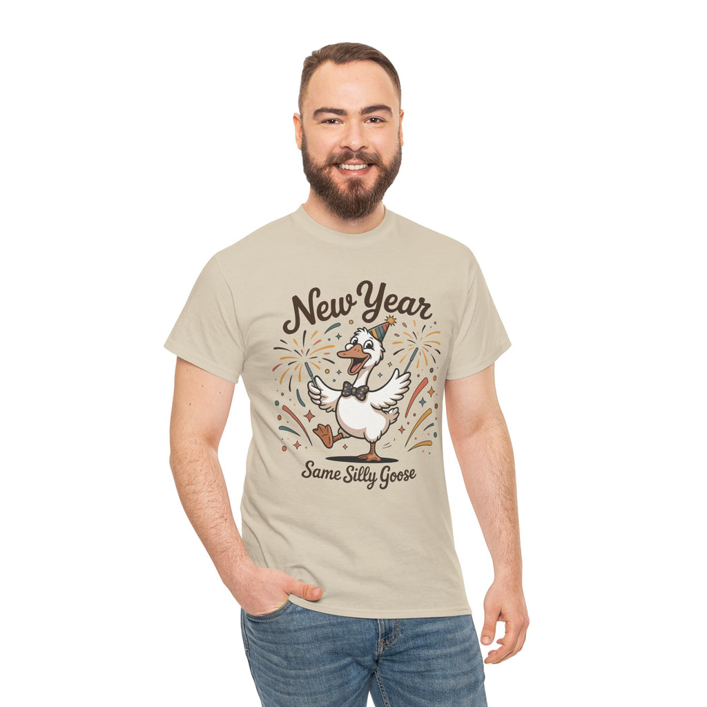 New Year Same Silly Goose T-Shirt — Party Goose Graphic Unisex Cotton Tee