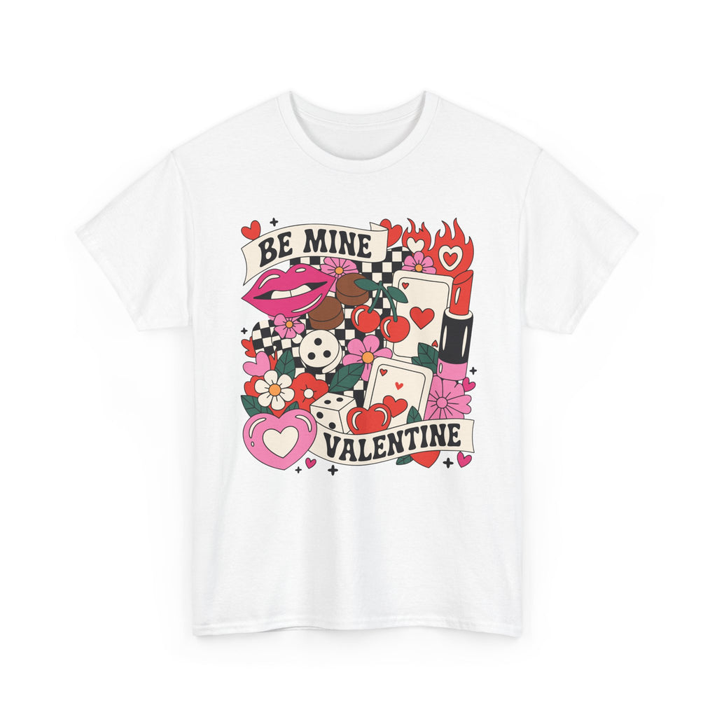 Be Mine Valentine Pop-Art Tee — Lips, Cherries & Retro Valentine Collage...Unisex Cotton Tee