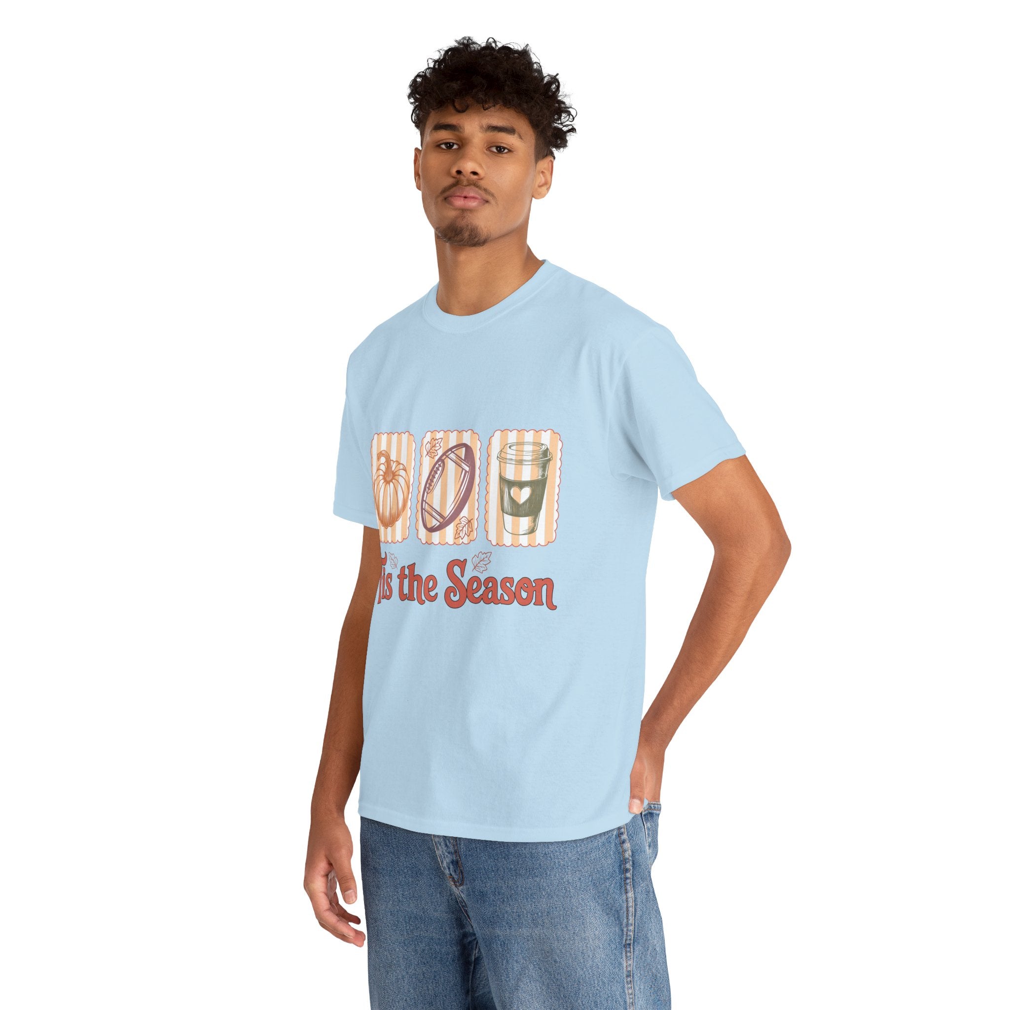 Tis the Season Pumpkin, Football & Coffee Fall Unisex Cotton T-Shirt