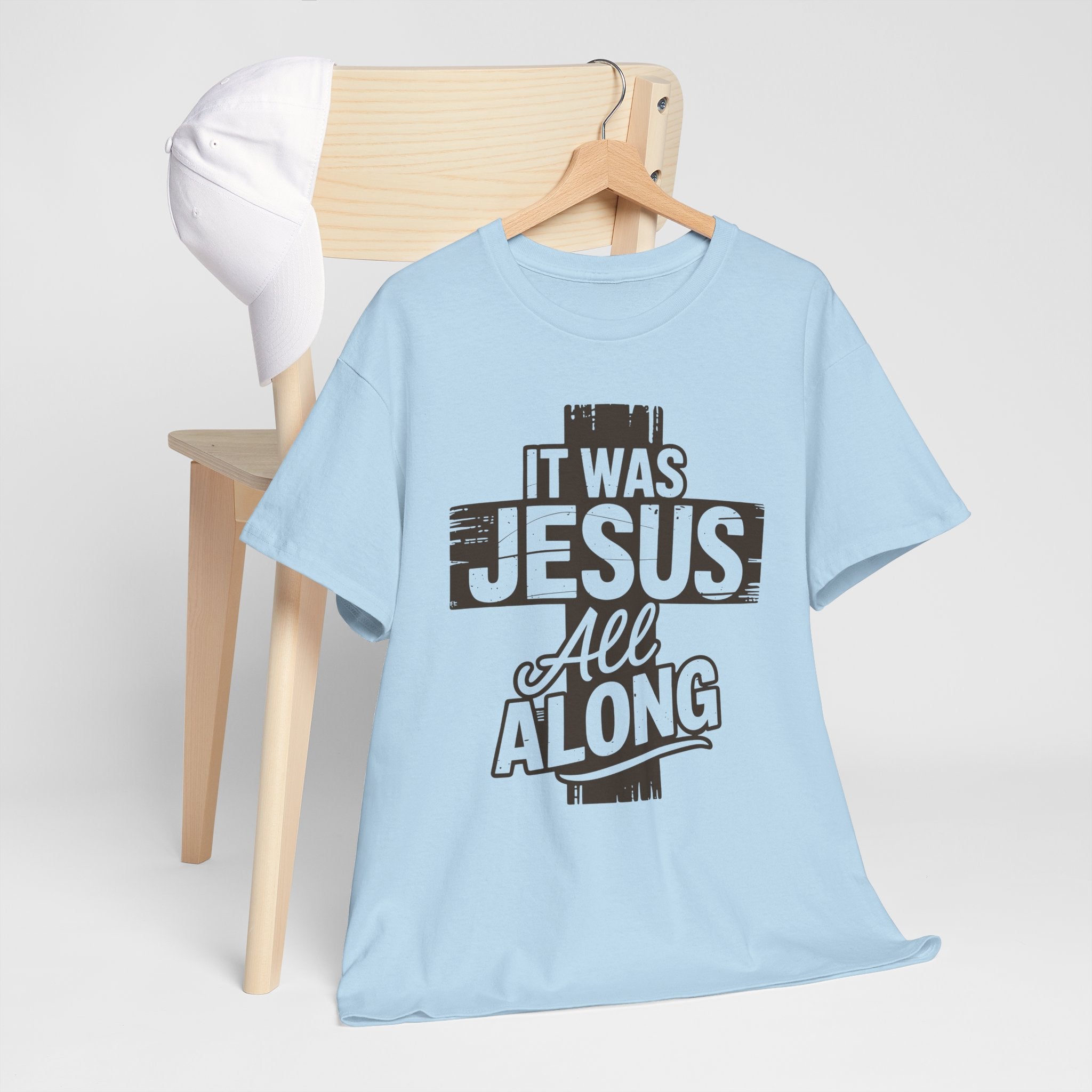 It Was Jesus All Along T-Shirt — Rustic Brown Cross Christian Unisex Cotton Tee