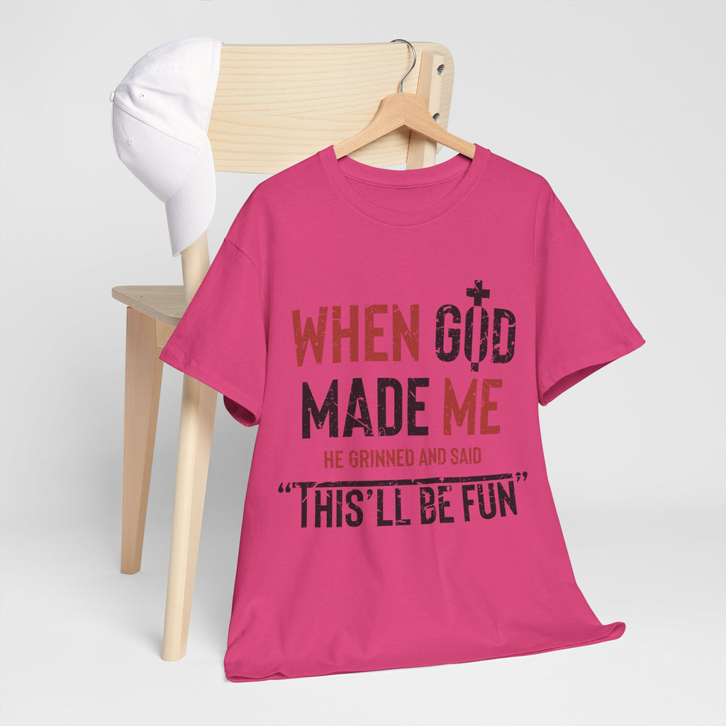 Humorous Grunge Quote Tee — "When He Saw Me, He Grinned and Said"Unisec Cotton Tee