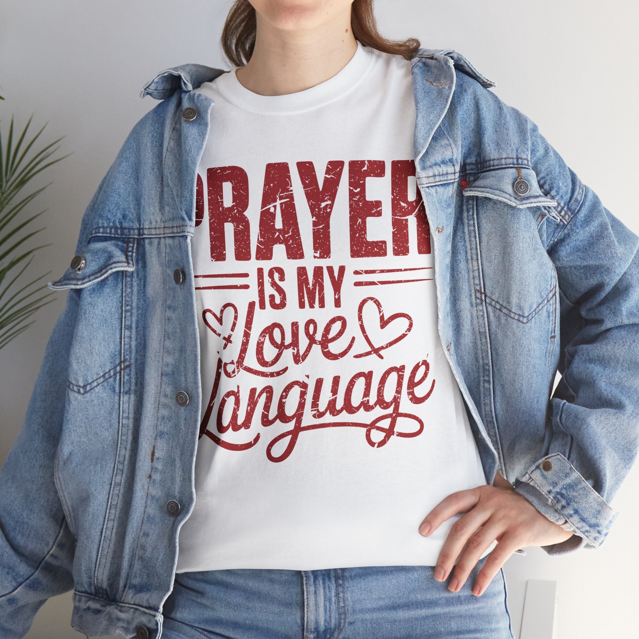 Prayer Is My Love Language T-Shirt — Faith-Inspired Red Hearts Unisex Cotton Tee