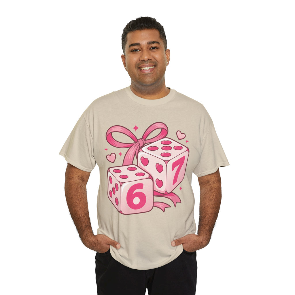 Lucky Love Dice T-Shirt — Pink Heart Dice with Bow..Unisex Cotton Tee