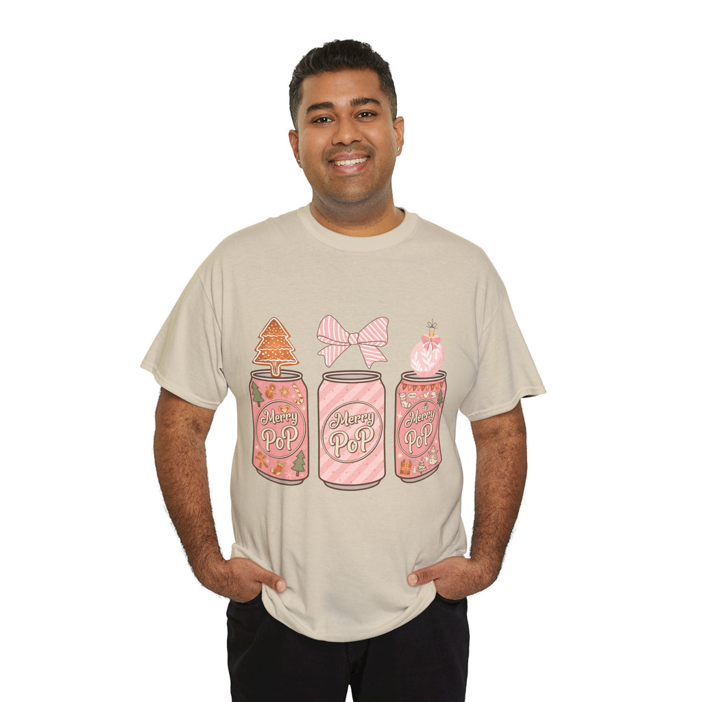 Merry Pop Christmas Soda Can Tee — Pastel Holiday Graphic Unisex Cotton T-Shirt