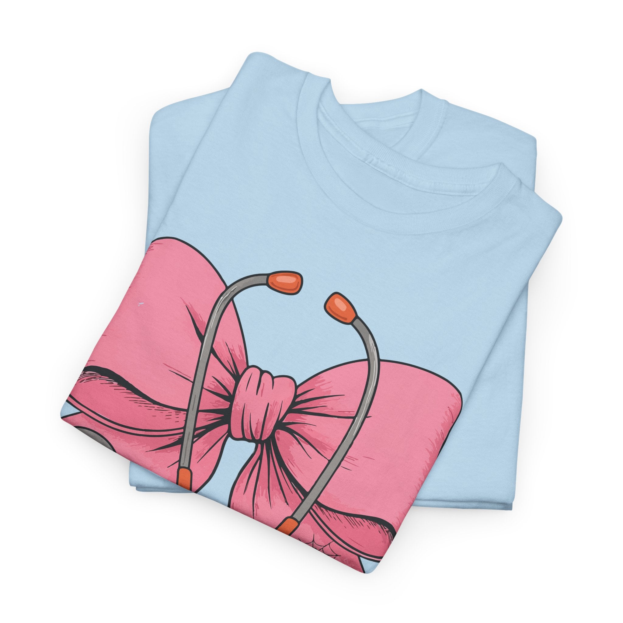 Halloween Nurse T‑Shirt — Pink Nurse Bow with Stethoscope, Syringes & Spider Webs..Unisex Cotton Tee