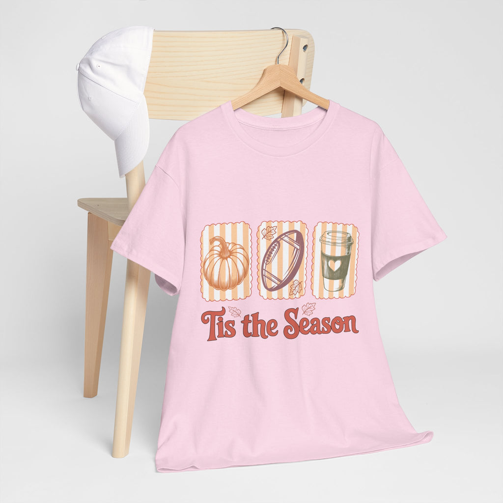 Tis the Season Pumpkin, Football & Coffee Fall Unisex Cotton T-Shirt