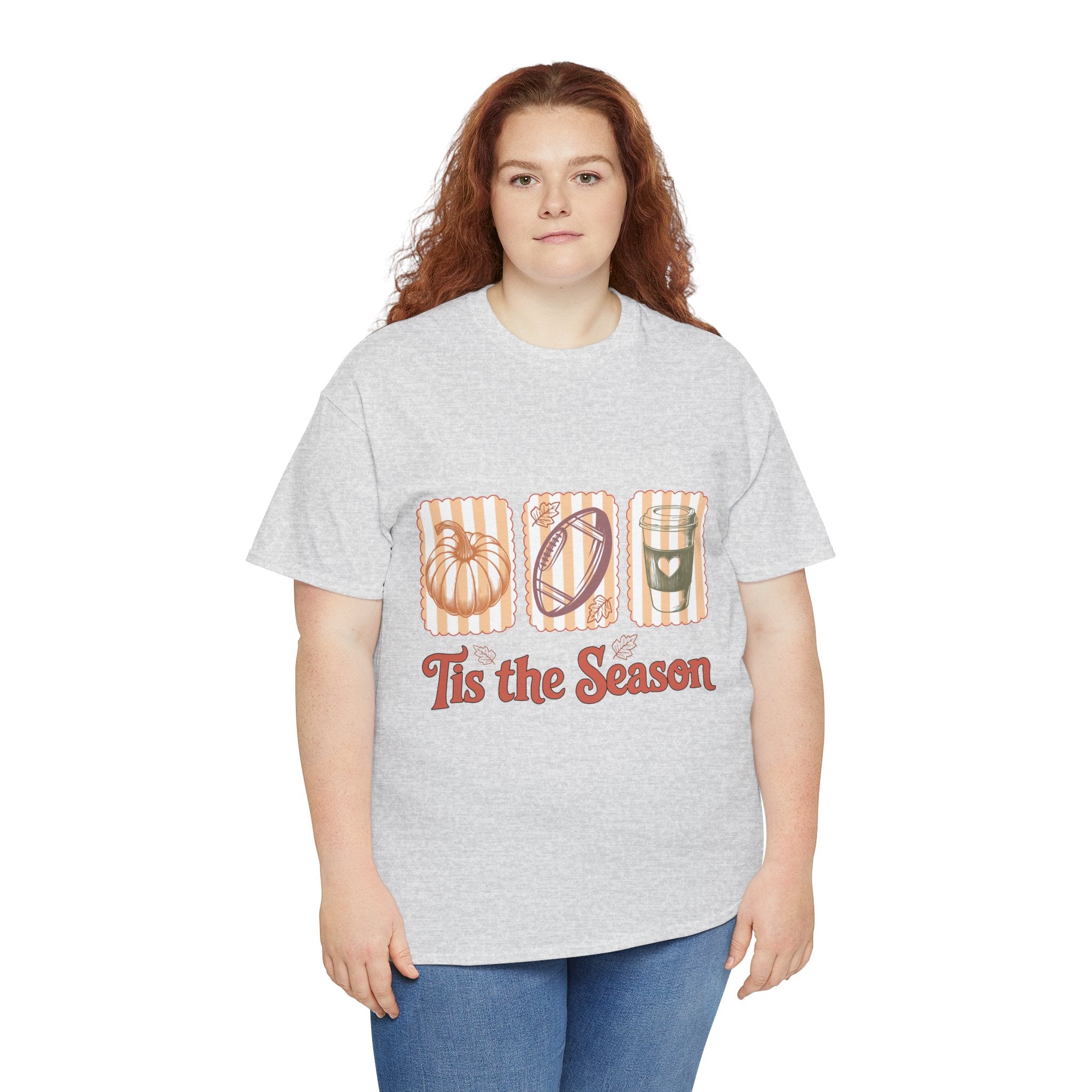 Tis the Season Pumpkin, Football & Coffee Fall Unisex Cotton T-Shirt