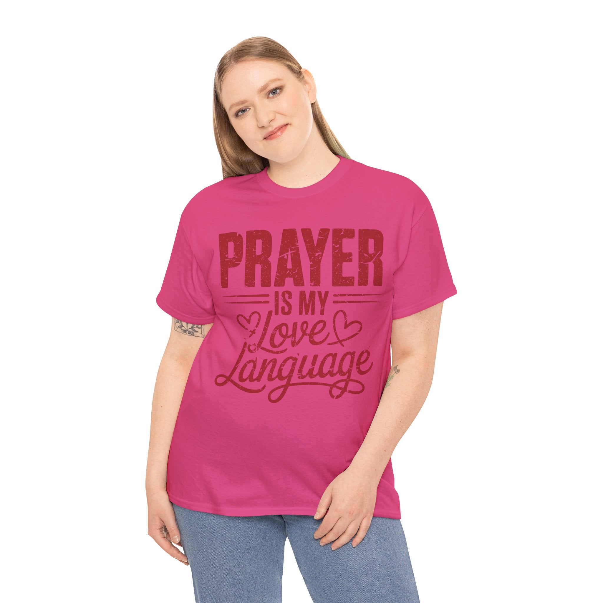 Prayer Is My Love Language T-Shirt — Faith-Inspired Red Hearts Unisex Cotton Tee
