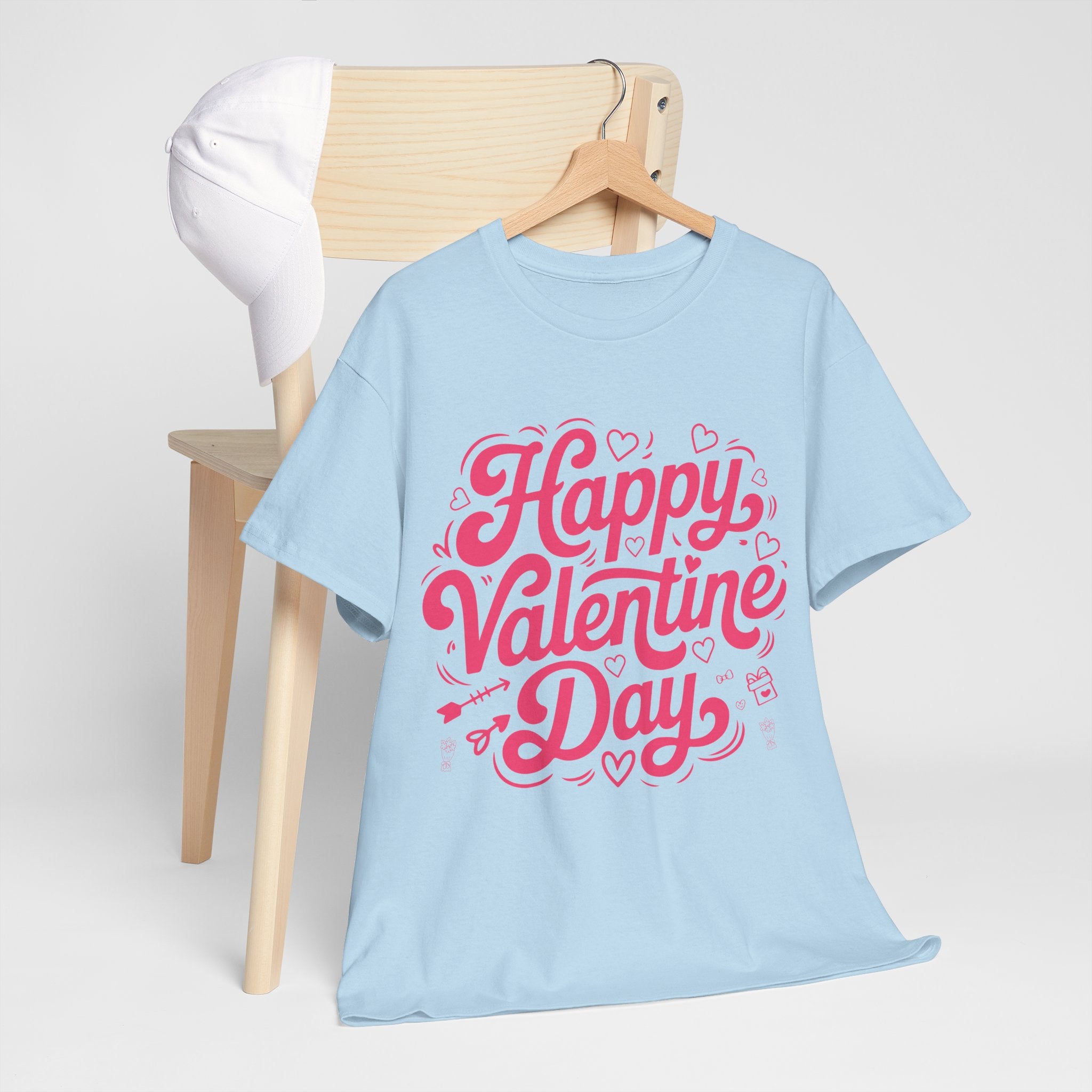 Happy Valentine Day Tee — Pink Heart & Love Icons Valentine's Unisex Cotton Shirt