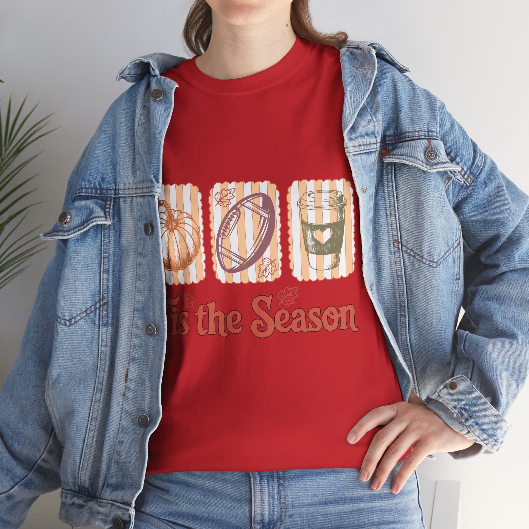 Tis the Season Pumpkin, Football & Coffee Fall Unisex Cotton T-Shirt