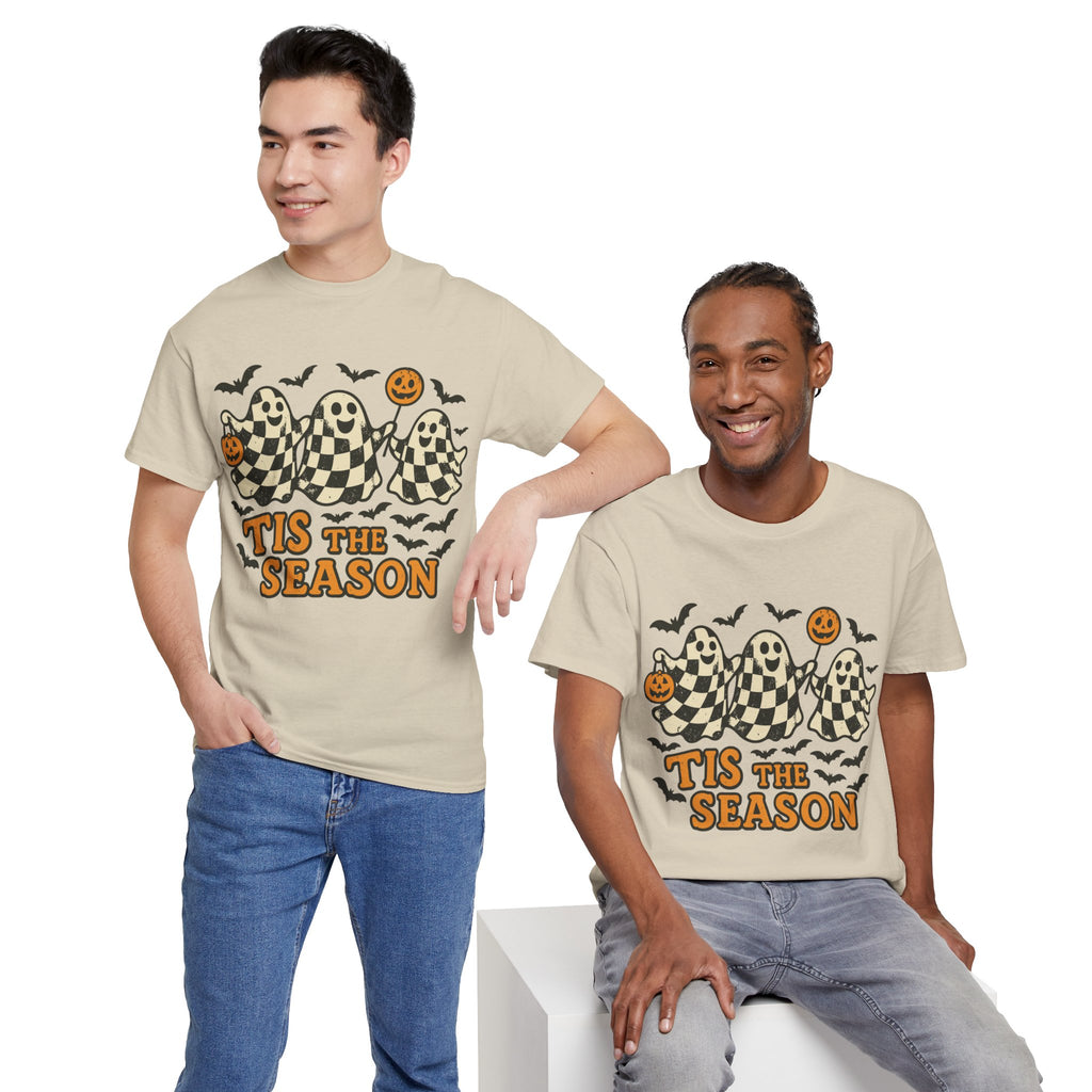 Halloween Ghosts Checker Pattern Unisex Cotton Tee